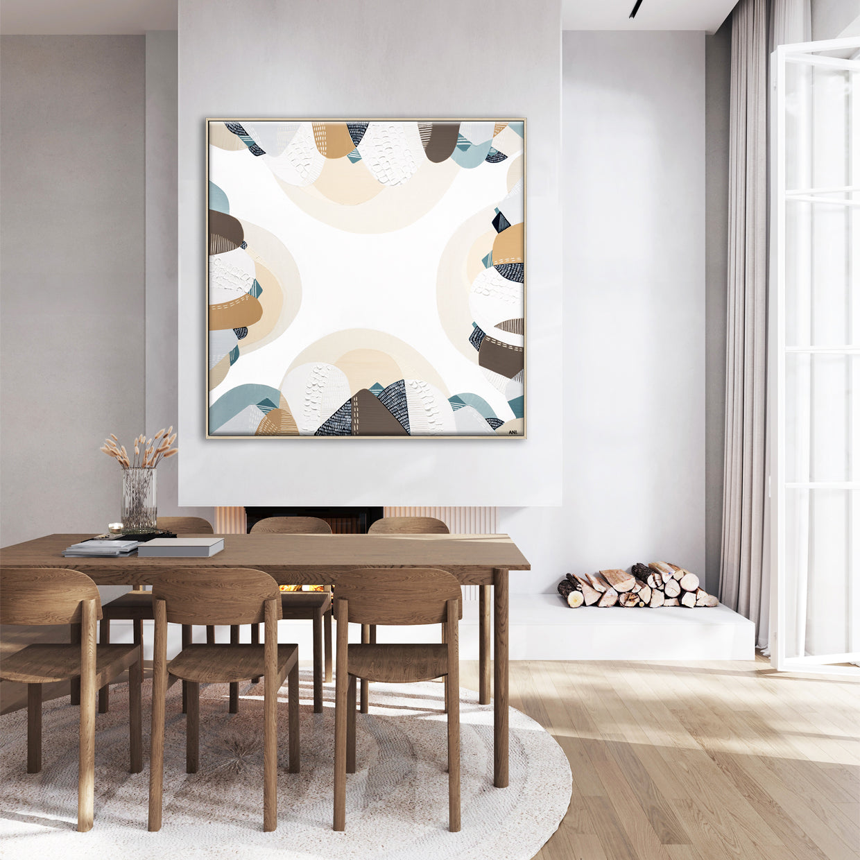 Coastal Bliss print by Melbourne artist Ani Ipradjian – Australian coastal wall art featuring sandy beach tones, ocean blues, and textured abstract design. Perfect for beach house décor, coastal interiors, art collectors, and interior designers worldwide. Free shipping Australia-wide with international delivery available.