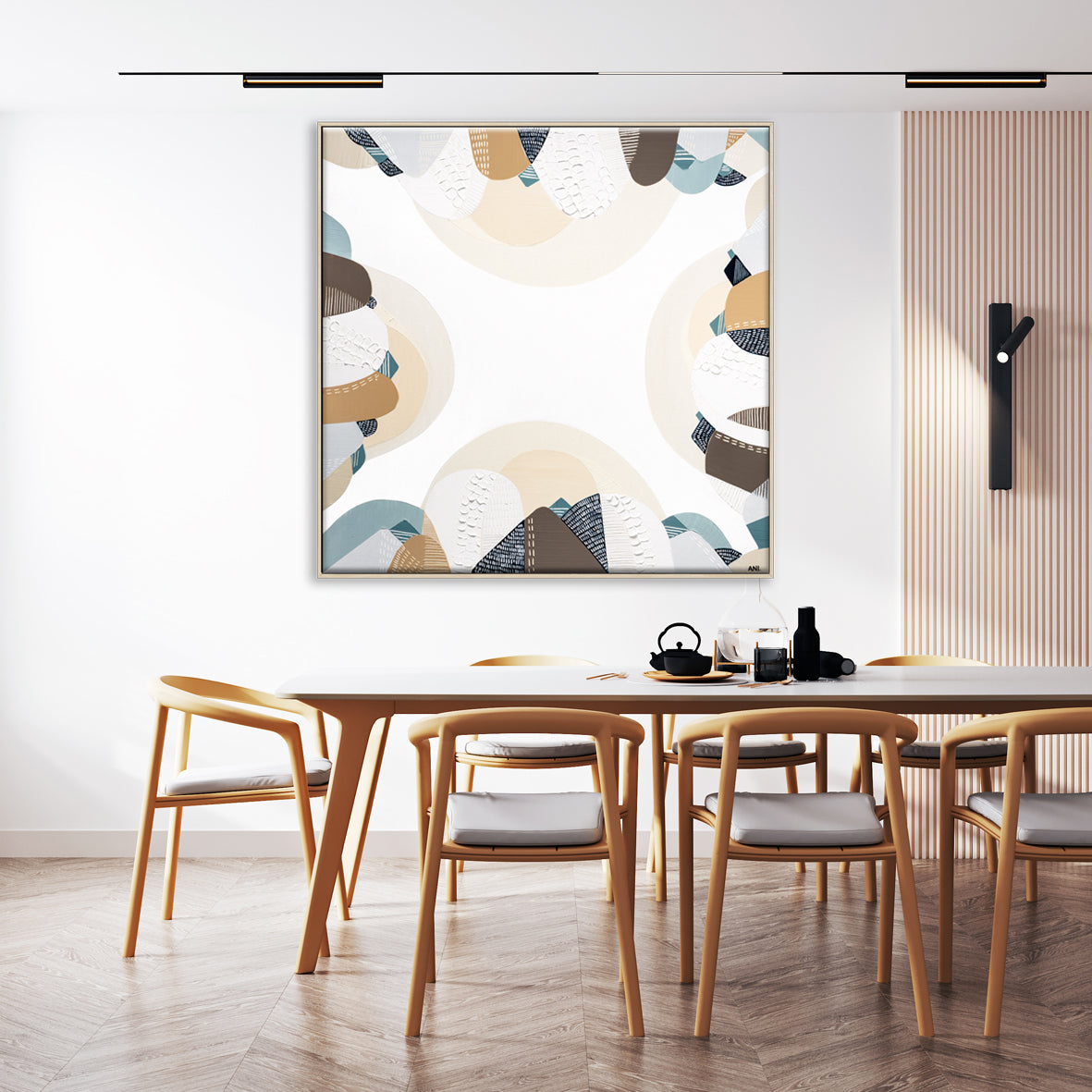 Coastal Bliss print by Melbourne artist Ani Ipradjian – Australian coastal wall art featuring sandy beach tones, ocean blues, and textured abstract design. Perfect for beach house décor, coastal interiors, art collectors, and interior designers worldwide. Free shipping Australia-wide with international delivery available.