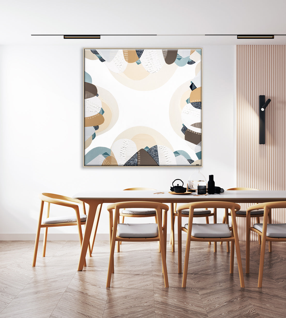 Coastal Bliss print by Melbourne artist Ani Ipradjian – Australian coastal wall art featuring sandy beach tones, ocean blues, and textured abstract design. Perfect for beach house décor, coastal interiors, art collectors, and interior designers worldwide. Free shipping Australia-wide with international delivery available.