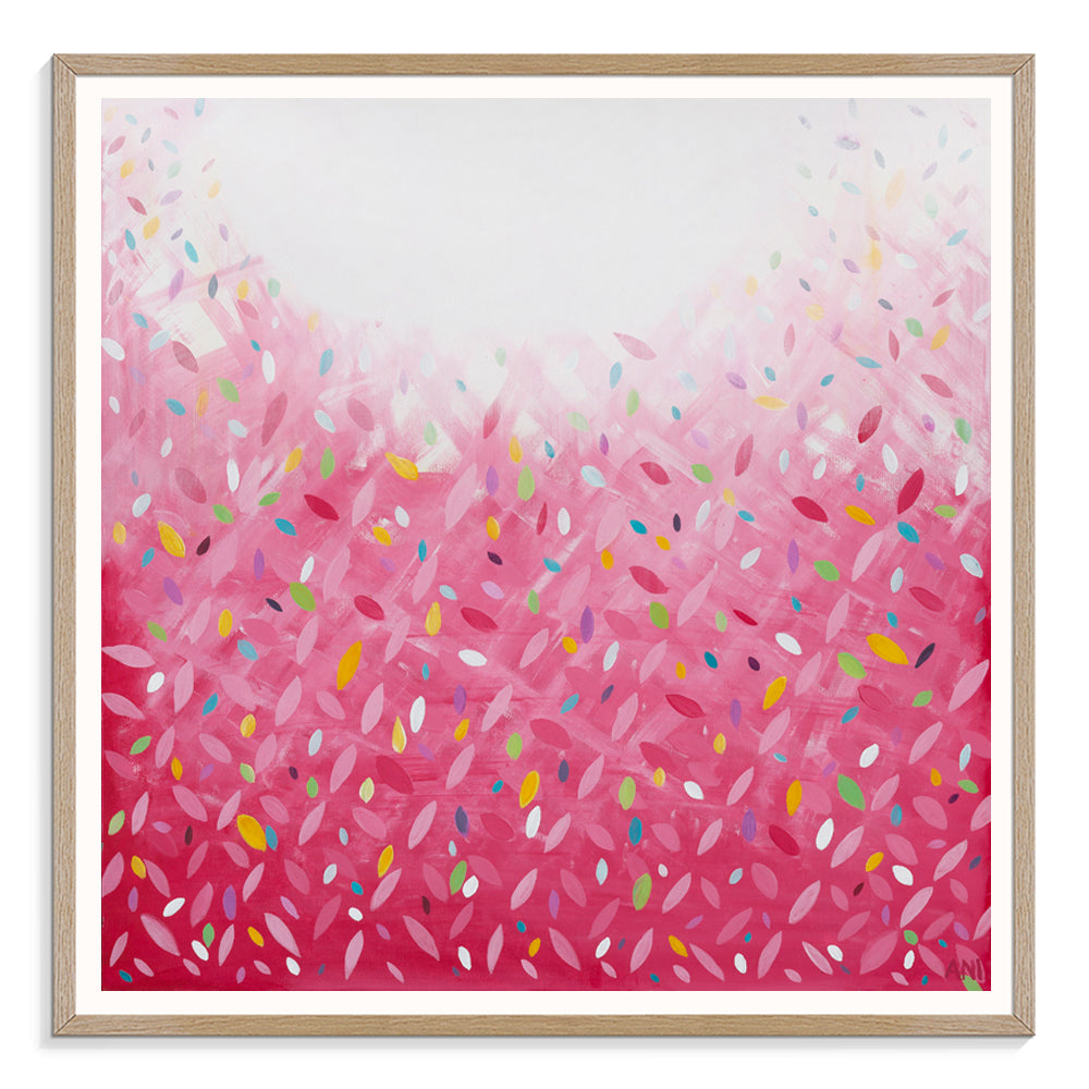 Bonds Confetti Leaves” print by Australian artist Ani Ipradjian – abstract artwork inspired by the BONDS Confetti Wonder design, featuring bold colours and vibrant texture, perfect for modern Australian interiors.
