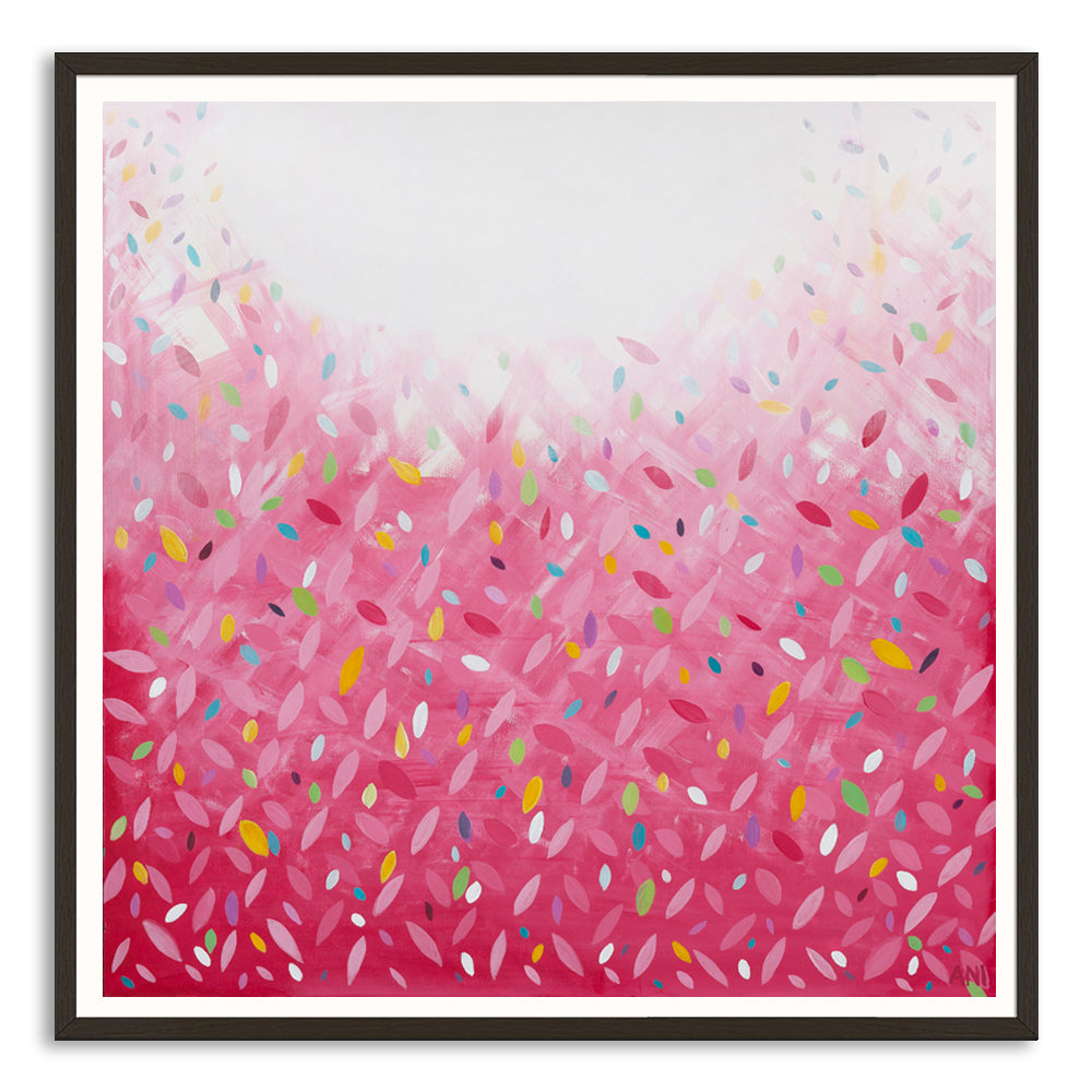 Bonds Confetti Leaves” print by Australian artist Ani Ipradjian – abstract artwork inspired by the BONDS Confetti Wonder design, featuring bold colours and vibrant texture, perfect for modern Australian interiors.