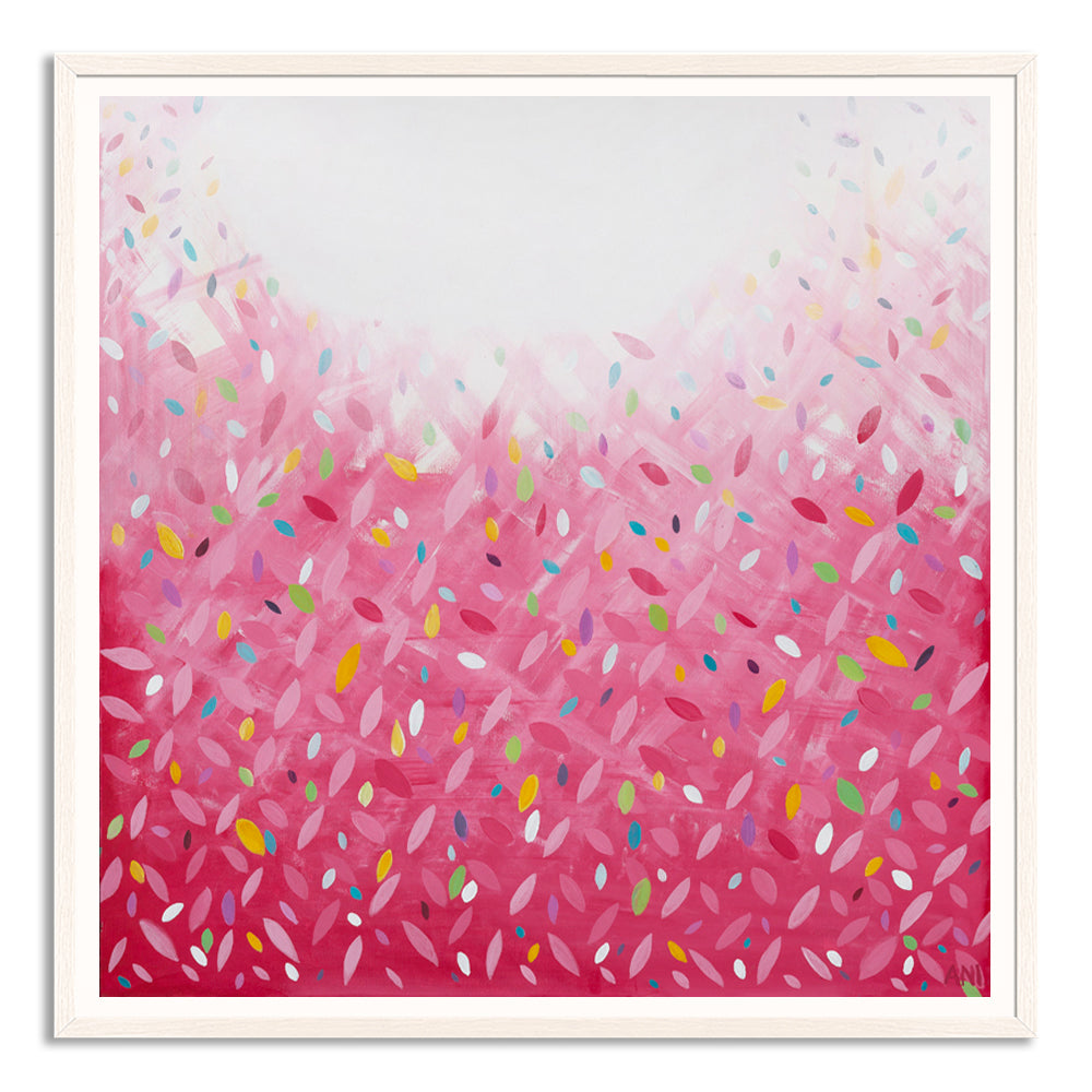 Bonds Confetti Leaves” print by Australian artist Ani Ipradjian – abstract artwork inspired by the BONDS Confetti Wonder design, featuring bold colours and vibrant texture, perfect for modern Australian interiors.