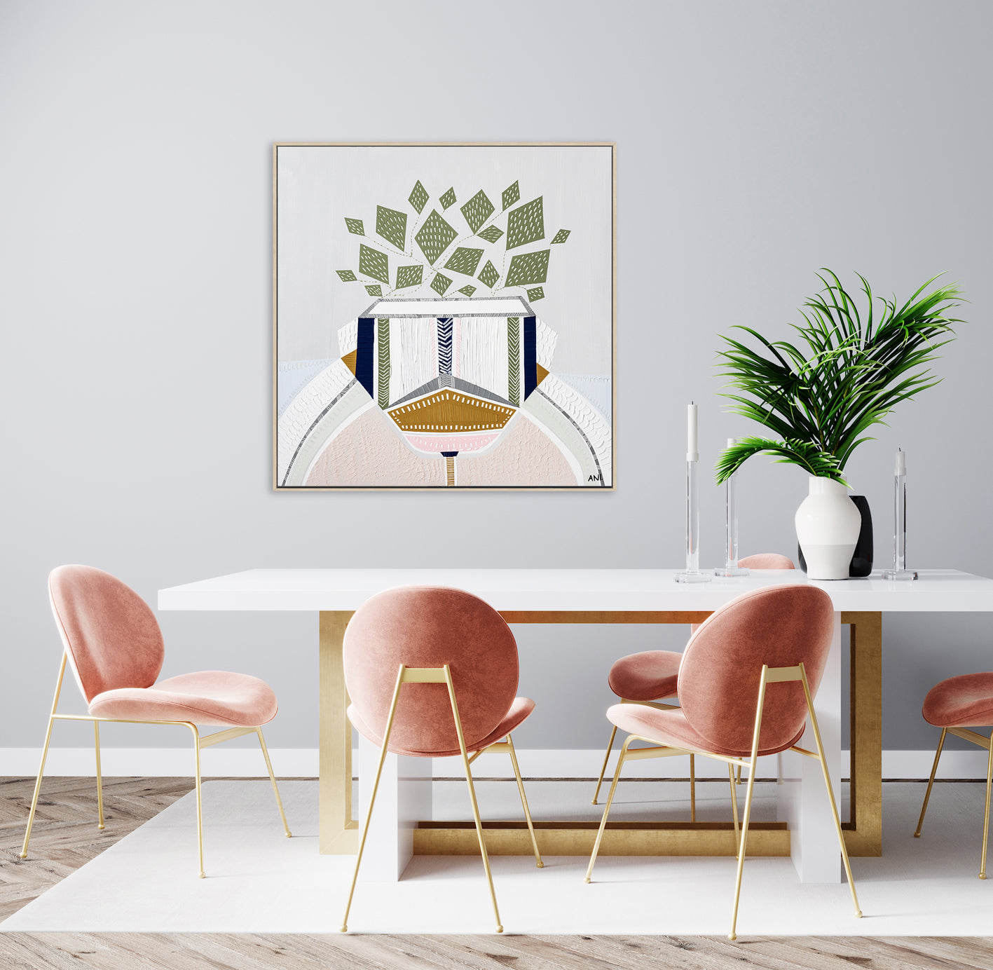 "Devils Ivy 1 botanical art print by Ani Ipradjian. Contemporary Australian plant-inspired print featuring the lucky money plant. Ideal for modern interiors and international art collectors seeking Australian botanical wall art."