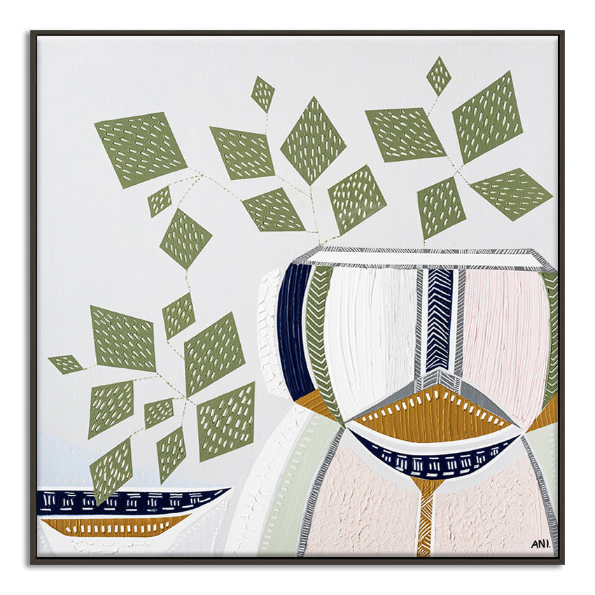 "Devils Ivy 2 botanical art print by Ani Ipradjian. Contemporary Australian plant-inspired print featuring the lucky money plant. Ideal for modern interiors and international art collectors seeking Australian botanical wall art."