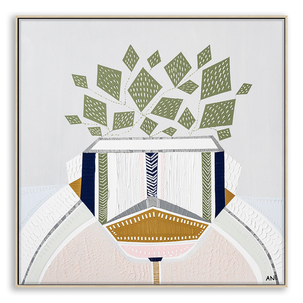 "Devils Ivy 1 botanical art print by Ani Ipradjian. Contemporary Australian plant-inspired print featuring the lucky money plant. Ideal for modern interiors and international art collectors seeking Australian botanical wall art."