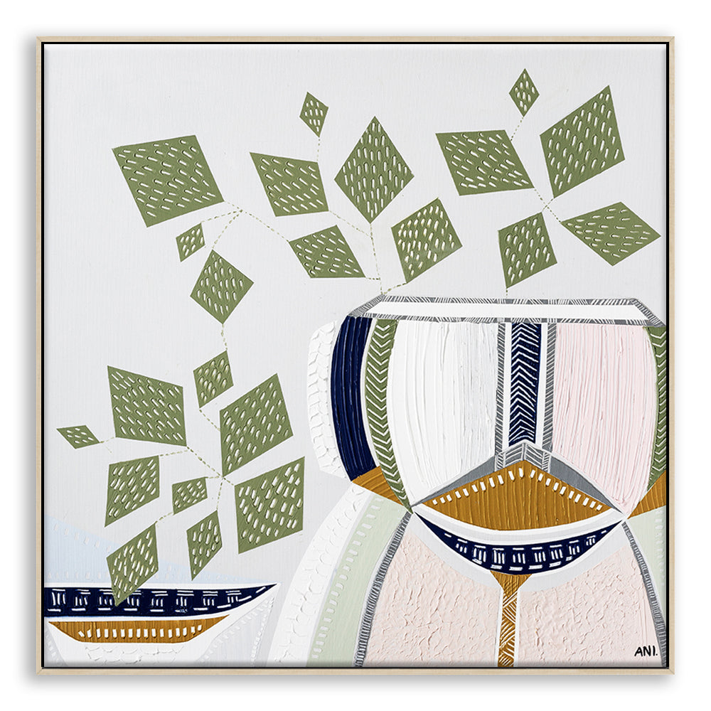 "Devils Ivy 2 botanical art print by Ani Ipradjian. Contemporary Australian plant-inspired print featuring the lucky money plant. Ideal for modern interiors and international art collectors seeking Australian botanical wall art."