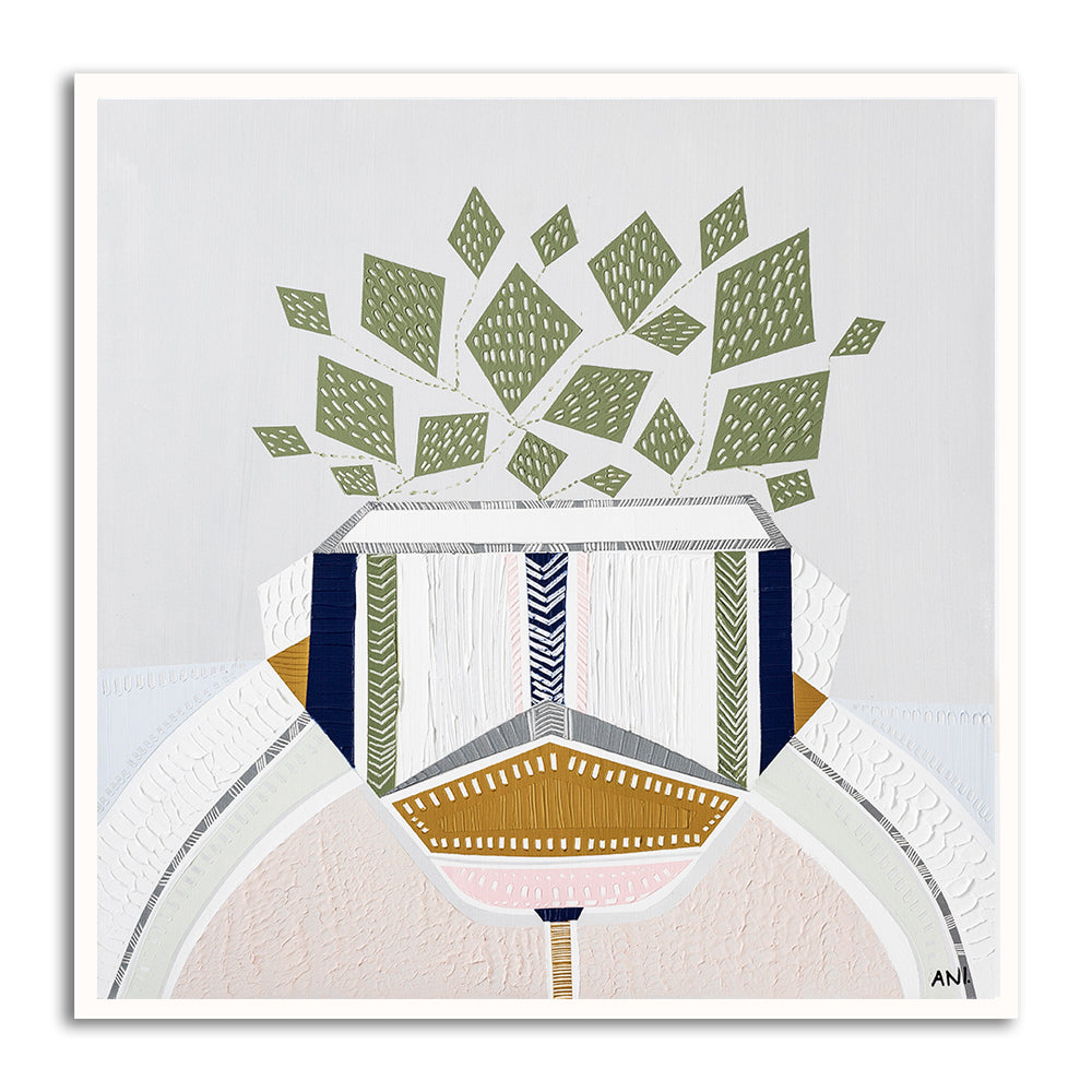 "Devils Ivy 1 botanical art print by Ani Ipradjian. Contemporary Australian plant-inspired print featuring the lucky money plant. Ideal for modern interiors and international art collectors seeking Australian botanical wall art."