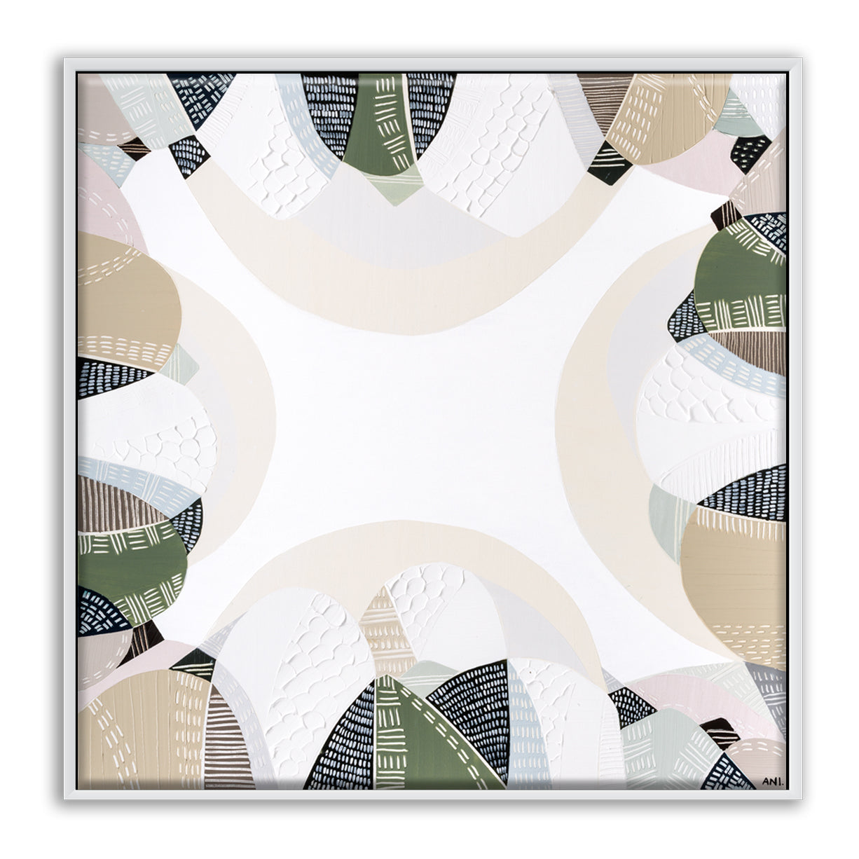 East Australian Cordillera – abstract mountain landscape painting and fine art print by Melbourne-based artist Ani Ipradjian. Inspired by the Great Dividing Range, this artwork features earthy browns, sage greens, and textured layers that capture the beauty and spirit of Australia’s mountain terrain. Perfect for collectors, interior designers, and art lovers seeking contemporary Australian landscape prints or original paintings with natural tones, bold texture, and modern design. Available with free Austral