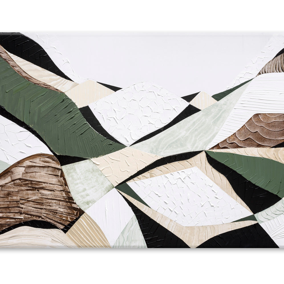 Eastern Highlands – Australian mountain landscape print by Ani Ipradjian. Abstract artwork inspired by the Great Dividing Range spanning Queensland, New South Wales, and Victoria. Featuring earthy browns, sage greens, and rich textures, this piece captures ancient bushland, diverse terrain, and spiritual beauty. Perfect wall art for collectors, interior designers, and nature lovers in Australia and worldwide.
