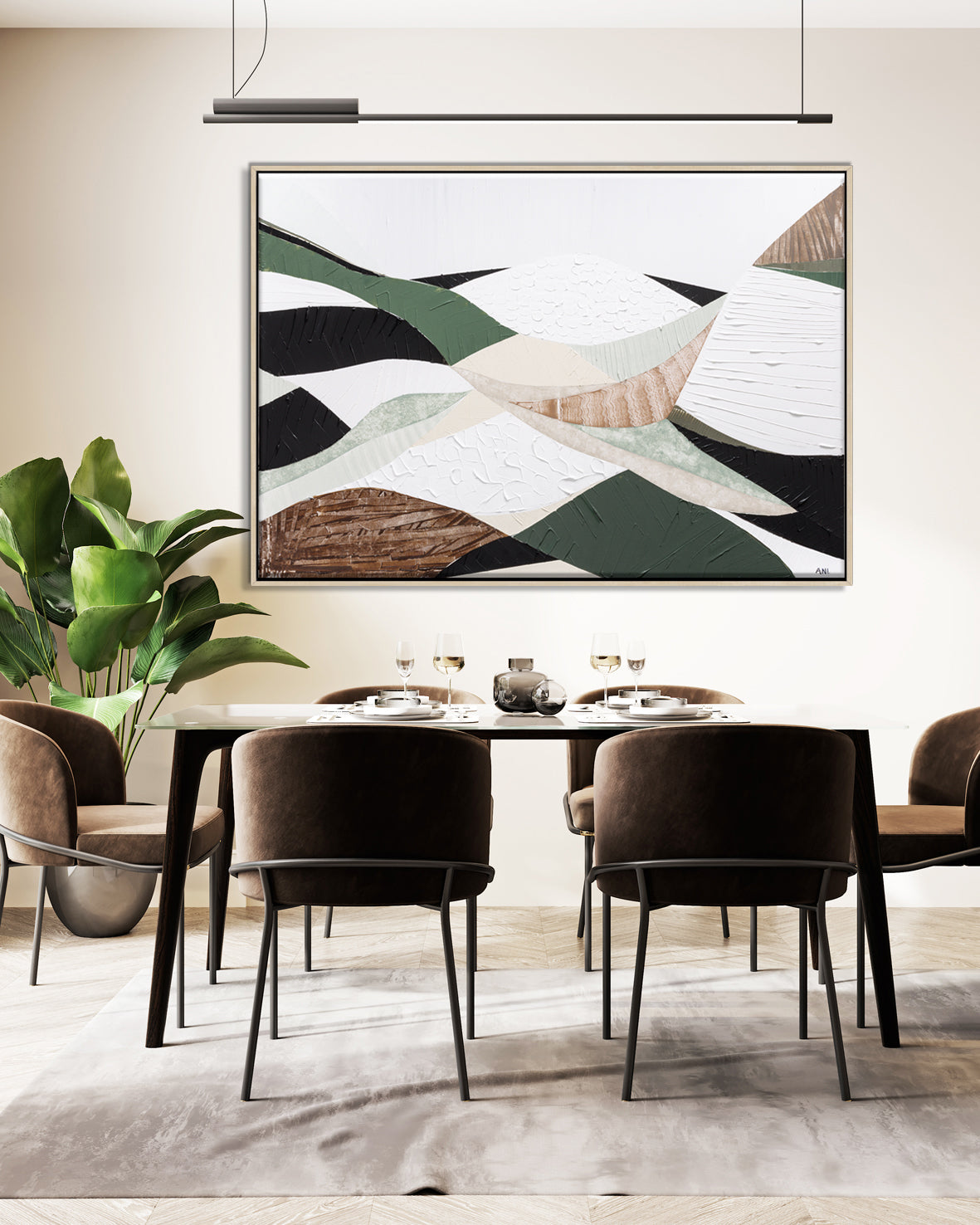 Eastern Highlands – Original abstract Australian mountain landscape painting by Ani Ipradjian, featuring earthy browns, sage greens, and textured mixed media inspired by the Great Dividing Range. Captures the beauty of Australia's Eastern Highlands across Victoria, New South Wales, and Queensland. Framed in Tasmanian Oak. Ideal for collectors, interior designers, and lovers of Australian nature art