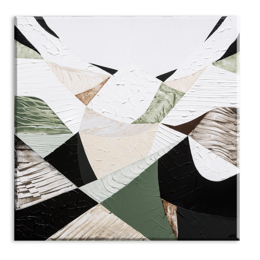 Eastern Ranges – Original Australian Mountain Landscape Painting by Melbourne artist Ani Ipradjian. Abstract interpretation of the Great Dividing Range, spanning Queensland, New South Wales, and Victoria. Featuring earthy browns, sage greens, and textured brushwork, this 80cm x 80cm canvas celebrates Australia’s native bushland, rugged terrain, and natural history. Framed in Tasmanian Oak, Black, or White. Free shipping Australia-wide with international shipping available. Ideal for art collectors, interior