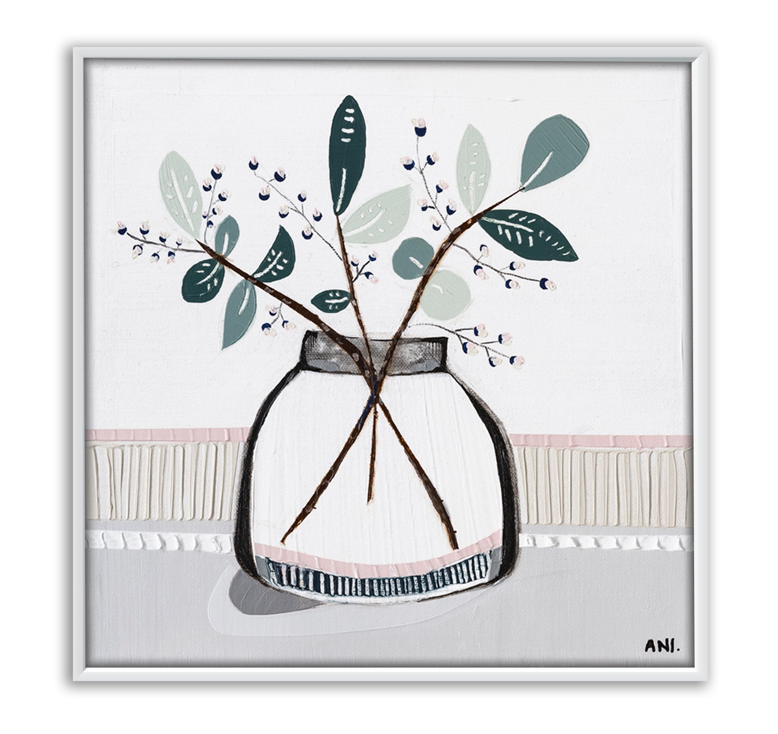 "Eucalyptus Love art print by Ani Ipradjian. Australian native eucalyptus-inspired artwork with textured brushstrokes. Ideal for interior styling, collectors, and international art buyers."