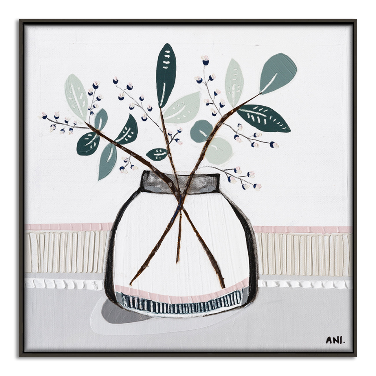 "Eucalyptus Love art print by Ani Ipradjian. Australian native eucalyptus-inspired artwork with textured brushstrokes. Ideal for interior styling, collectors, and international art buyers."