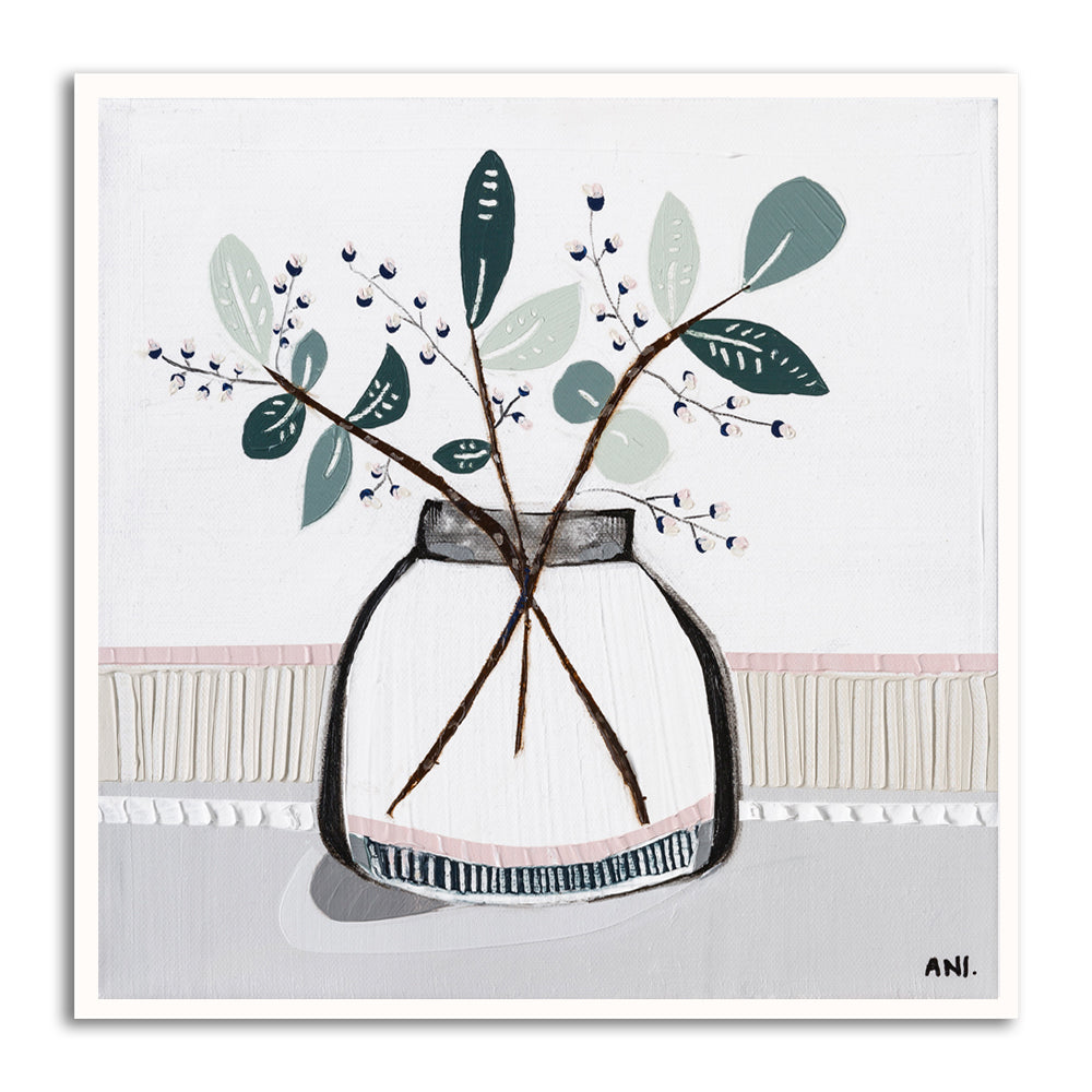 "Eucalyptus Love art print by Ani Ipradjian. Australian native eucalyptus-inspired artwork with textured brushstrokes. Ideal for interior styling, collectors, and international art buyers."