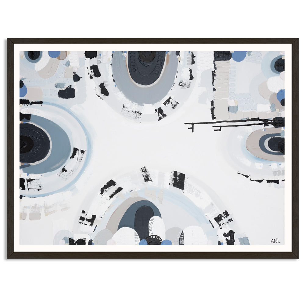 Bluestone Spirit – abstract print by Ani Ipradjian featuring layered textures and deep blue-grey tones inspired by Melbourne’s historic bluestone architecture and Australian cultural heritage