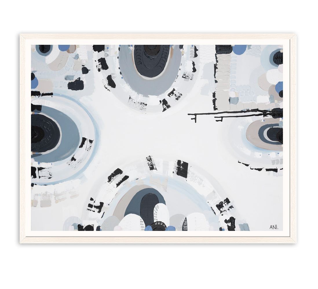 Bluestone Spirit – abstract print by Ani Ipradjian featuring layered textures and deep blue-grey tones inspired by Melbourne’s historic bluestone architecture and Australian cultural heritage