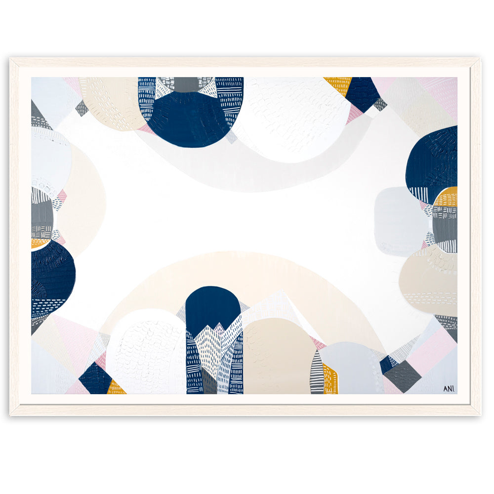 Blue Mountains Spirit – abstract Australian landscape print by Ani Ipradjian featuring soft blue tones and textured layers inspired by the eucalyptus haze and scenic beauty of Sydney’s Blue Mountains.