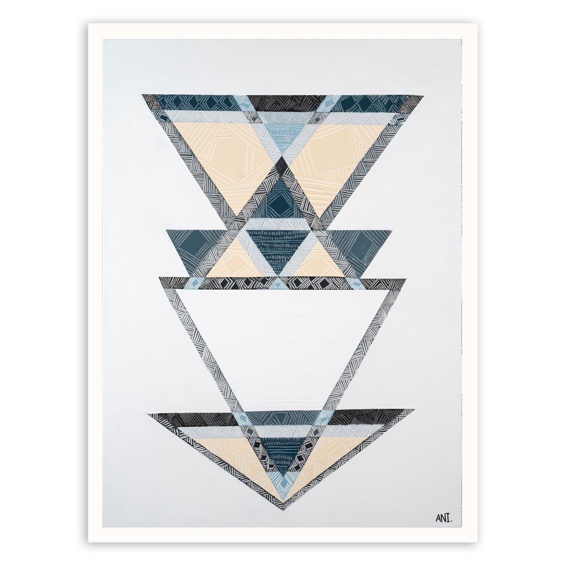 FUTURE print by Ani Ipradjian – abstract artwork representing past, present, and future. Part of the Future Life Love collection. Spiritual Australian art with triangle symbolism and nature-inspired tones.