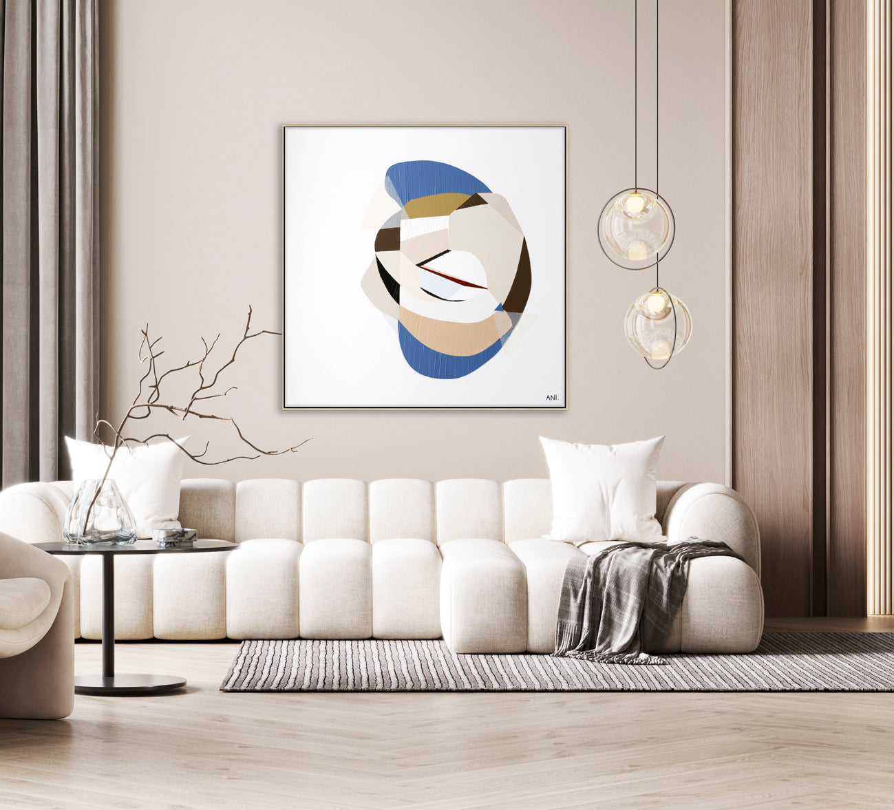 "Golden Sapphire 1" – Original abstract painting by Australian artist Ani Ipradjian, inspired by golden and blue sapphires, family legacy, and the elegance of gemstone colour palettes.