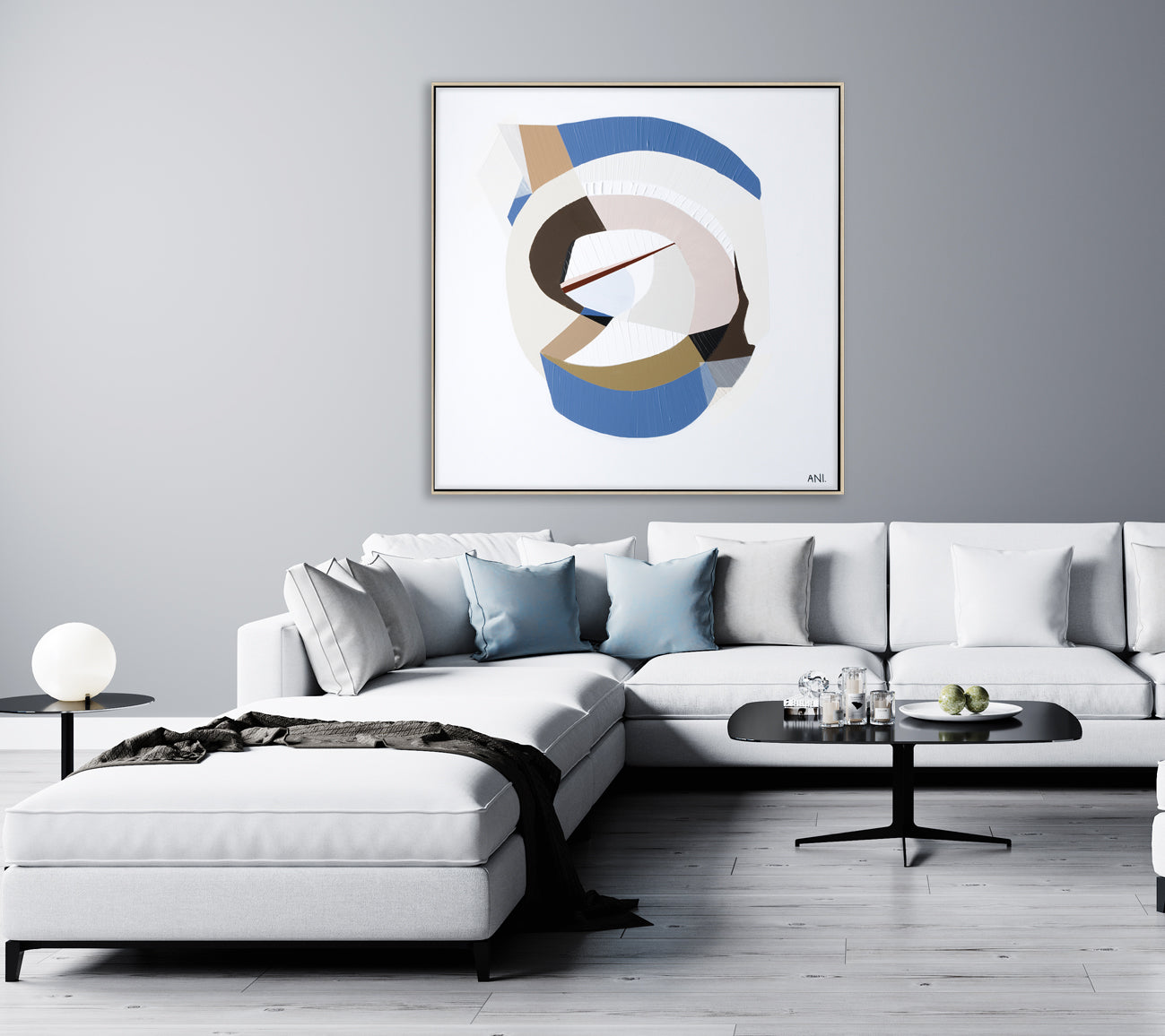 "Golden Sapphire 2" – Original abstract painting by Australian artist Ani Ipradjian, inspired by golden and blue sapphires, family legacy, and the elegance of gemstone colour palettes.