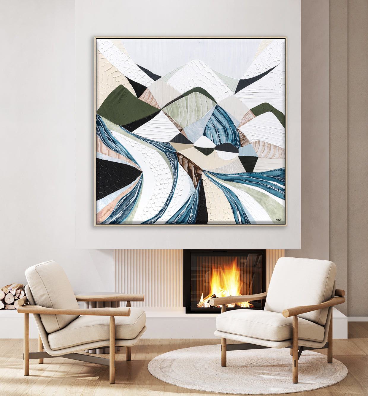 Great Dividing Plateau 1 abstract Australian mountain landscape artwork by Melbourne artist Ani Ipradjian, inspired by the Great Dividing Range, featuring earthy tones, layered textures, and native bushland, contemporary Australian art for collectors and interiors worldwide
