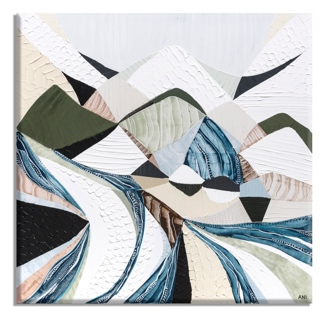 Great Dividing Plateau 1 abstract Australian mountain landscape artwork by Melbourne artist Ani Ipradjian, inspired by the Great Dividing Range, featuring earthy tones, layered textures, and native bushland, contemporary Australian art for collectors and interiors worldwide