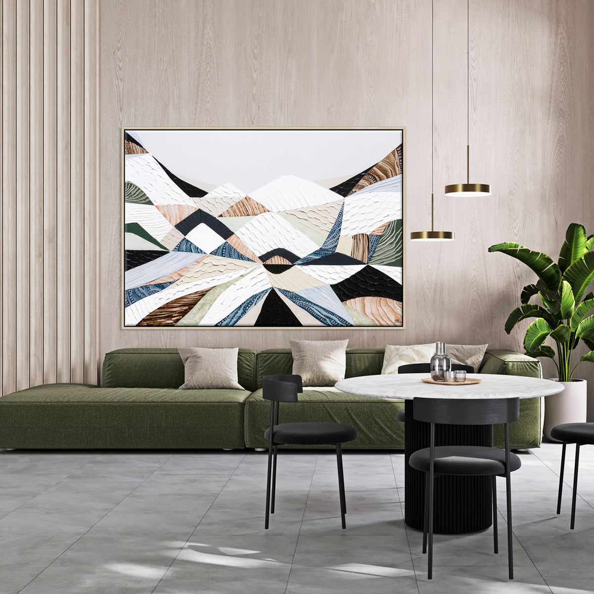 Great Dividing Ranges original Australian mountain landscape painting by Melbourne-based Australian artist Ani Ipradjian, textured acrylic and mixed media canvas artwork in earthy browns and sage greens, framed in Tasmanian Oak, with Australian wall art, canvas prints and giclée fine art prints available.