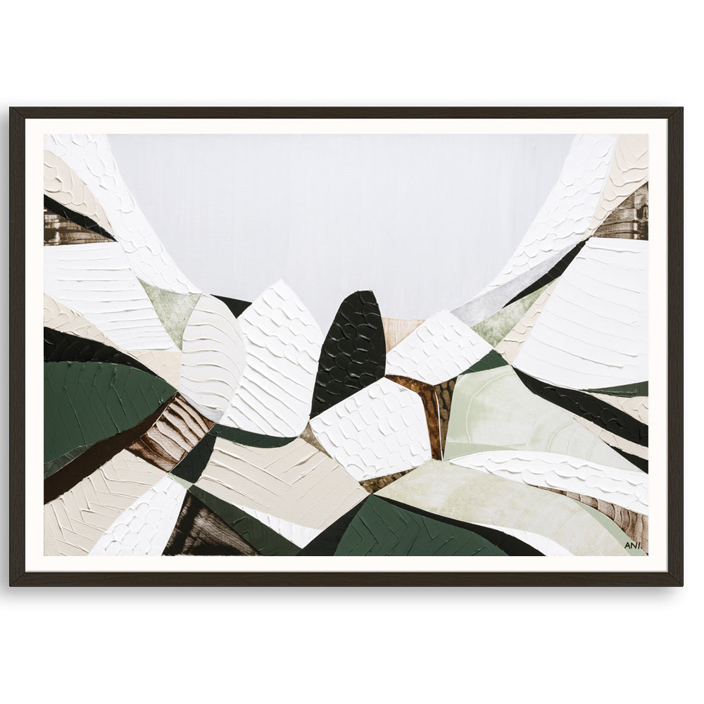 Great Dividing Mountain Ranges abstract landscape print Australian mountain wall art, modern contemporary decor with earthy tones green hues and textured design inspired by iconic Australian bushland and scenic terrain