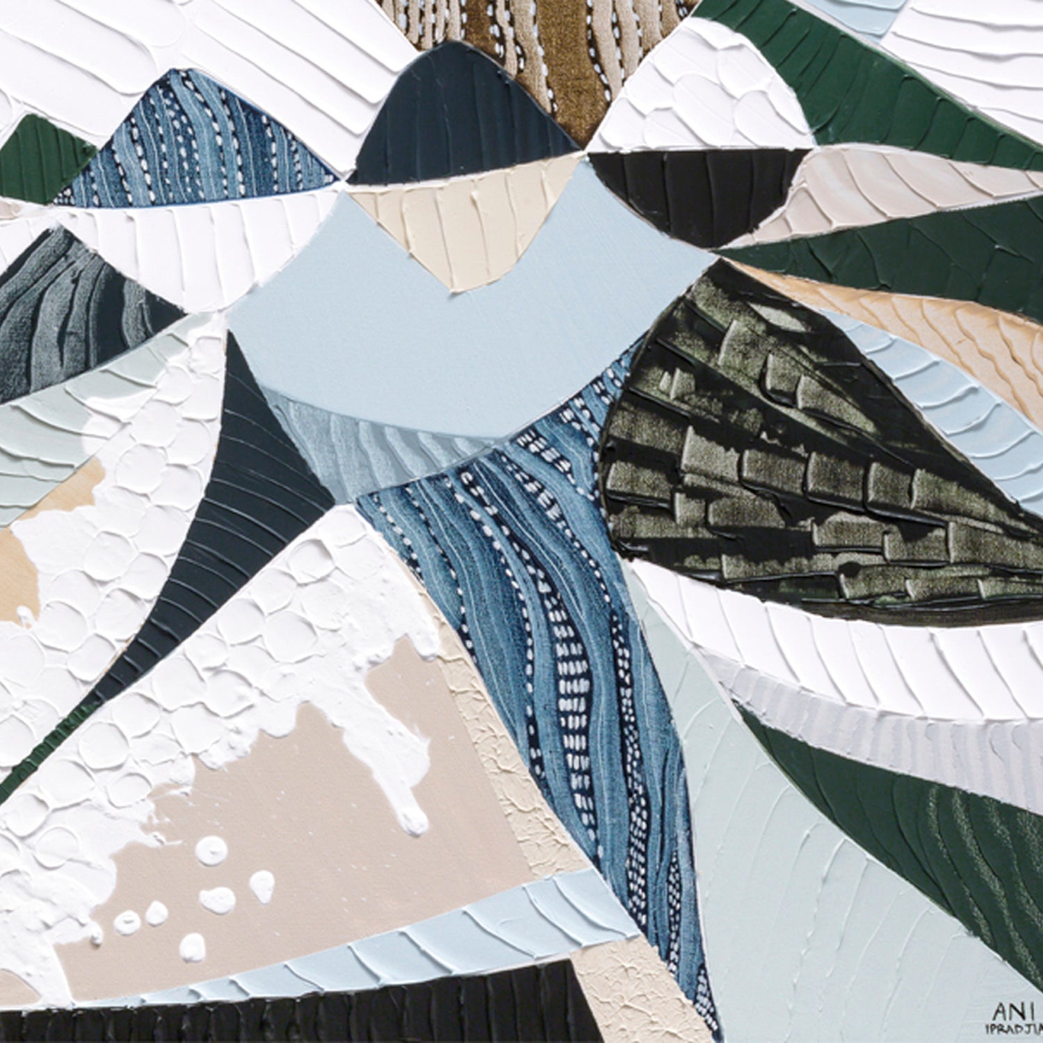 Great Dividing Plateau 14 Australian abstract mountain landscape painting and art print by Melbourne-based, Australian-based artist Ani Ipradjian, inspired by the Great Dividing Range, featuring earthy browns, sage greens, rich textures and native Australian bushland.