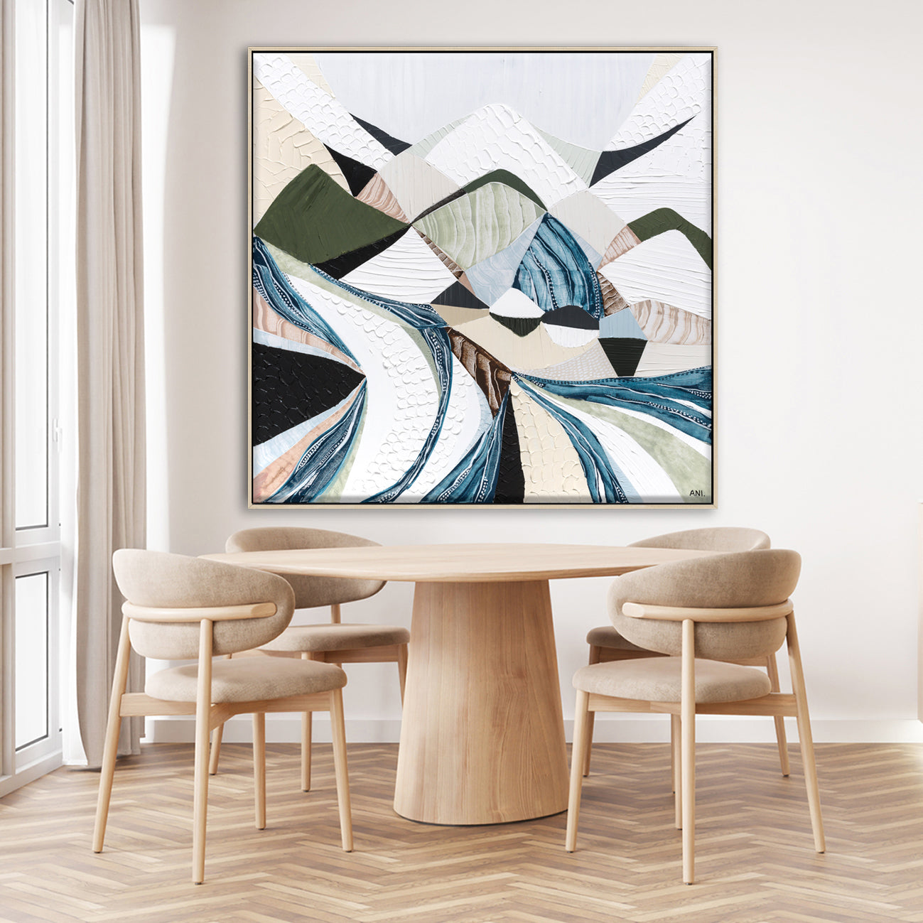 Great Dividing Plateau 1 abstract Australian mountain landscape artwork by Melbourne artist Ani Ipradjian, inspired by the Great Dividing Range, featuring earthy tones, layered textures, and native bushland, contemporary Australian art for collectors and interiors worldwide