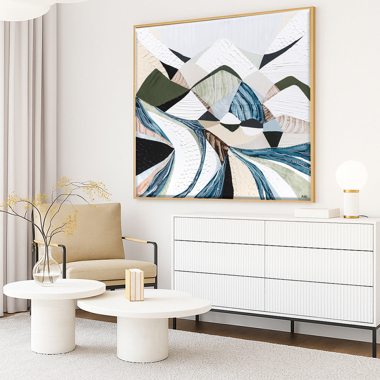 Great Dividing Plateau 1 abstract Australian mountain landscape artwork by Melbourne artist Ani Ipradjian, inspired by the Great Dividing Range, featuring earthy tones, layered textures, and native bushland, contemporary Australian art for collectors and interiors worldwide