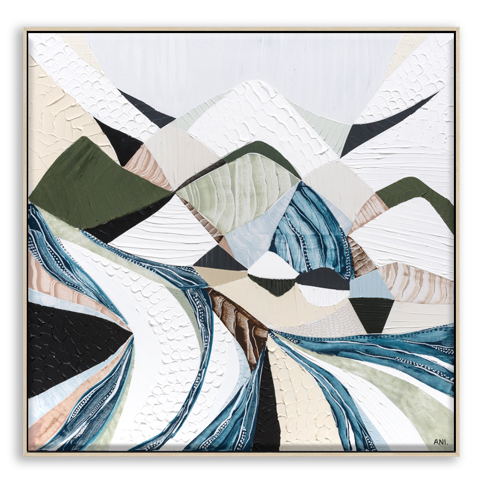 Great Dividing Plateau 1 abstract Australian mountain landscape artwork by Melbourne artist Ani Ipradjian, inspired by the Great Dividing Range, featuring earthy tones, layered textures, and native bushland, contemporary Australian art for collectors and interiors worldwide