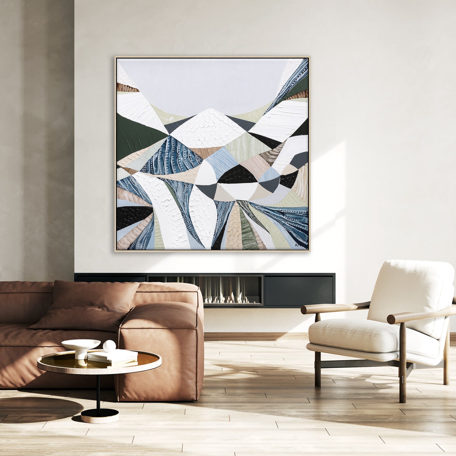 Abstract Australian mountain landscape painting inspired by the Great Dividing Range, featuring earthy browns, sage greens, and rich textures capturing native bushland across Queensland, New South Wales, and Victoria—perfect for art collectors, interior designers, and lovers of contemporary Australian wall art worldwide.