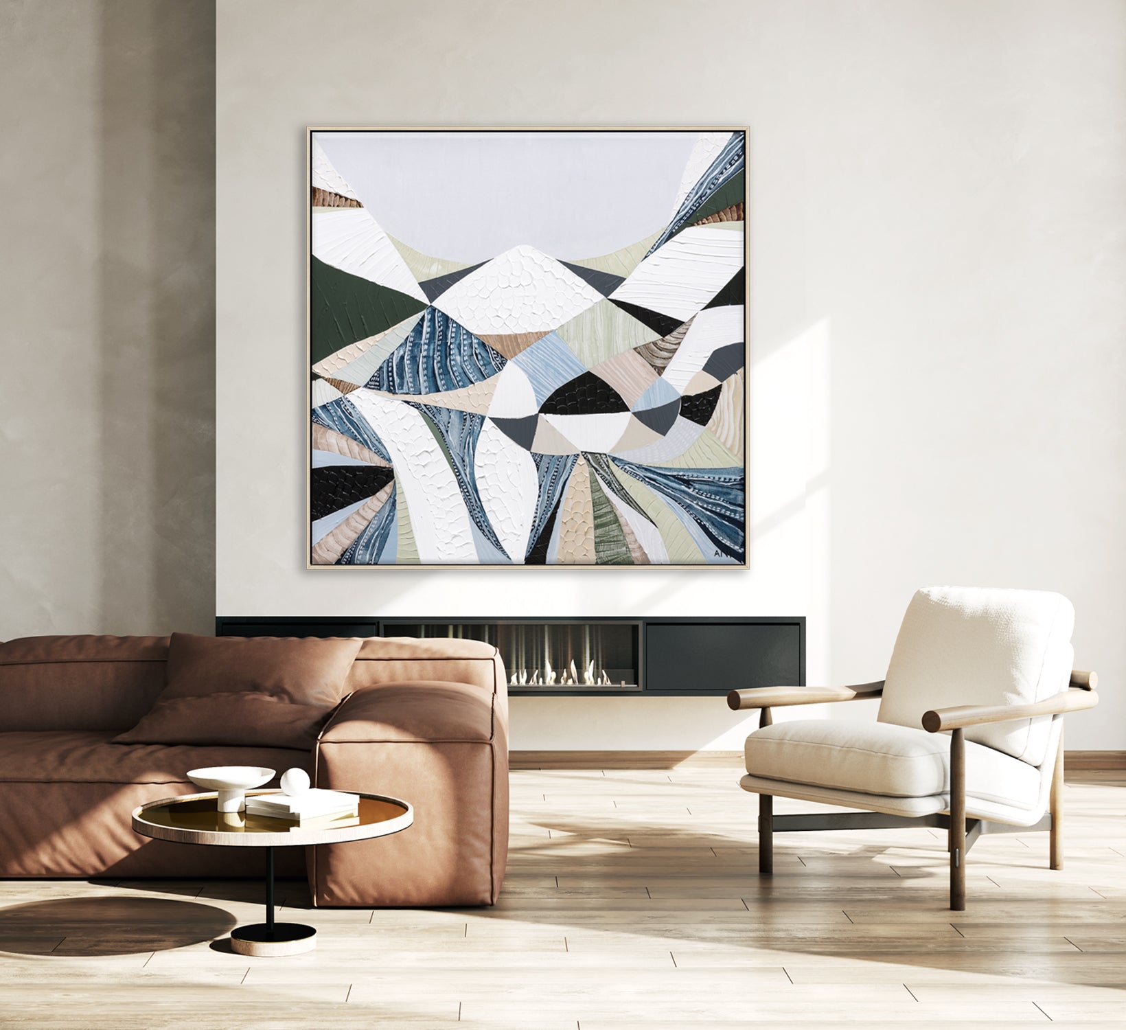 Abstract Australian mountain landscape painting inspired by the Great Dividing Range, featuring earthy browns, sage greens, and rich textures capturing native bushland across Queensland, New South Wales, and Victoria—perfect for art collectors, interior designers, and lovers of contemporary Australian wall art worldwide.