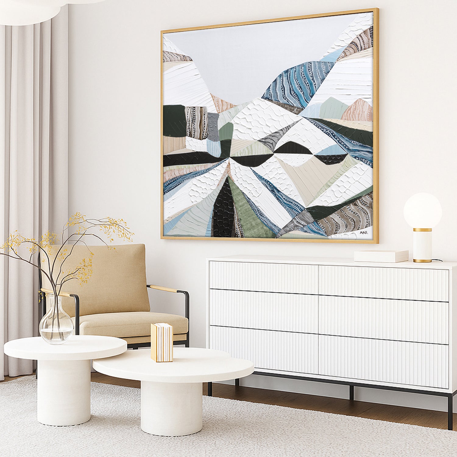 Great Dividing Plateau 6 abstract Australian mountain landscape painting by Melbourne artist Ani Ipradjian, inspired by the Great Dividing Range across Queensland, New South Wales, and Victoria, featuring earthy tones, sage greens, and rich textured layers, contemporary Australian wall art for collectors and interior designers worldwide