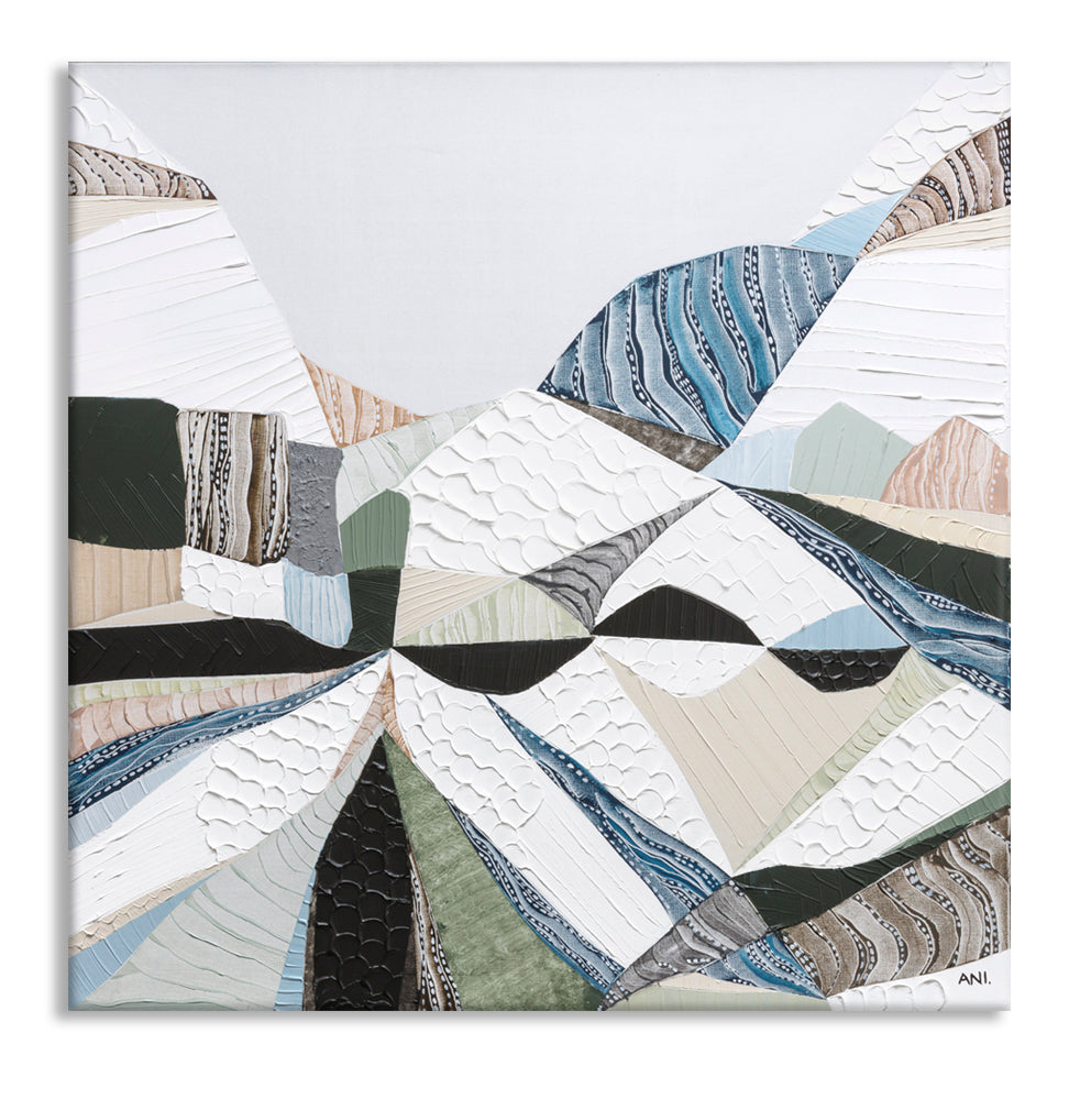 Great Dividing Plateau 6 abstract Australian mountain landscape painting by Melbourne artist Ani Ipradjian, inspired by the Great Dividing Range across Queensland, New South Wales, and Victoria, featuring earthy tones, sage greens, and rich textured layers, contemporary Australian wall art for collectors and interior designers worldwide