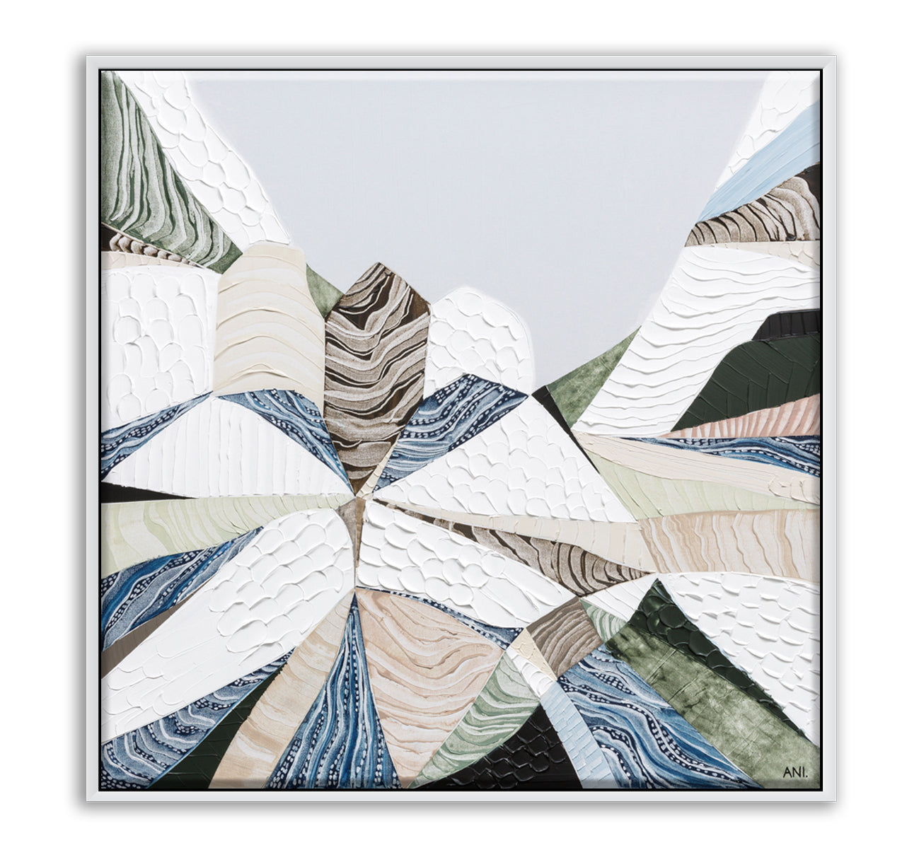 Great Dividing Plateau 7 abstract Australian mountain landscape painting by Melbourne artist Ani Ipradjian, Australian artist inspired by the Great Dividing Range across Queensland, New South Wales, and Victoria, featuring earthy tones, sage greens, and rich textured layers, contemporary Australian wall art for collectors and interior designers worldwide