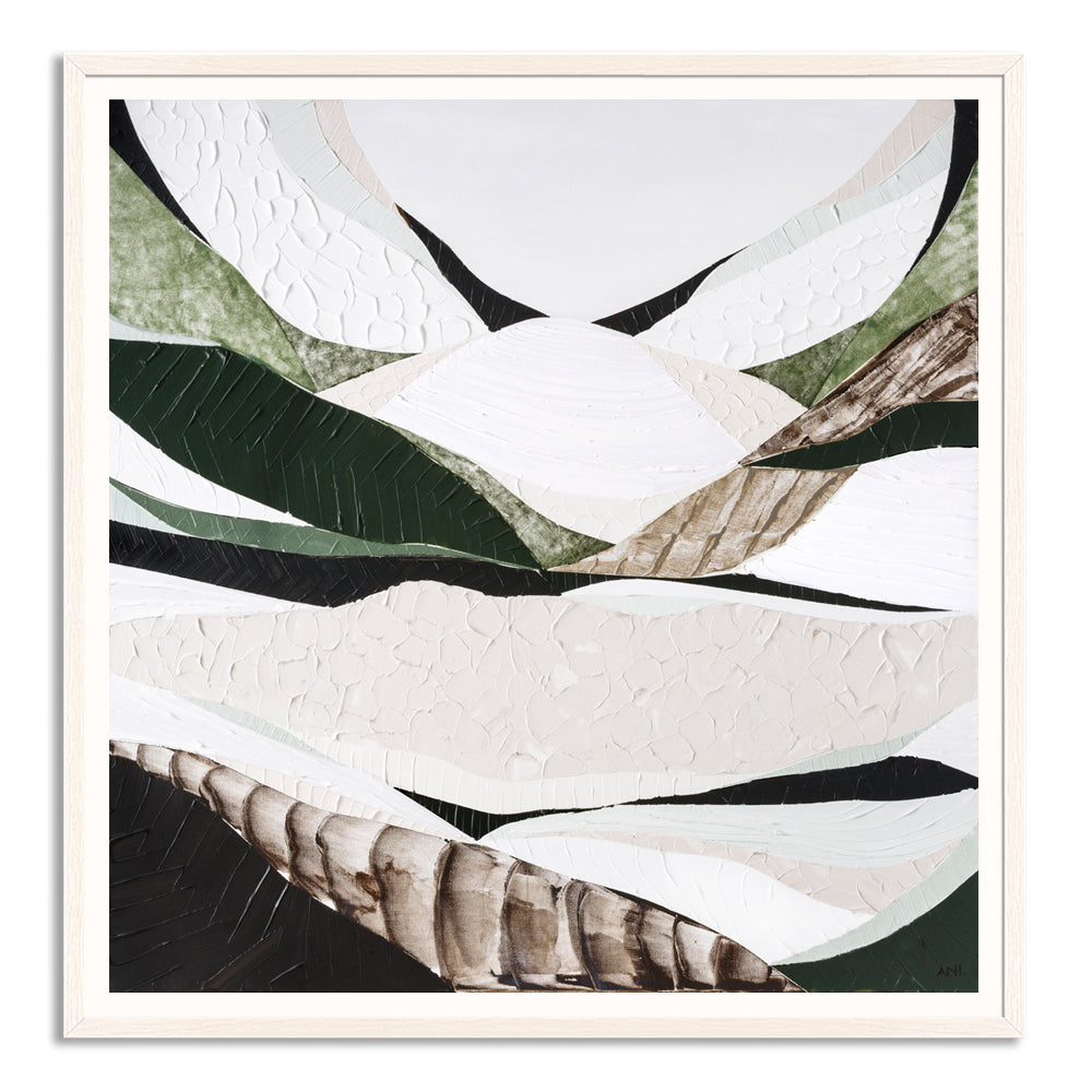 Australian Dividing Ranges 2 abstract mountain landscape painting by Melbourne-based Australian artist Ani Ipradjian, inspired by the Great Dividing Range spanning Queensland, New South Wales, and Victoria. Earthy browns, sage greens, and rich textures reflect native bushland and rugged Australian terrain, ideal for art collectors, interior designers, and lovers of contemporary Australian landscape art worldwide.