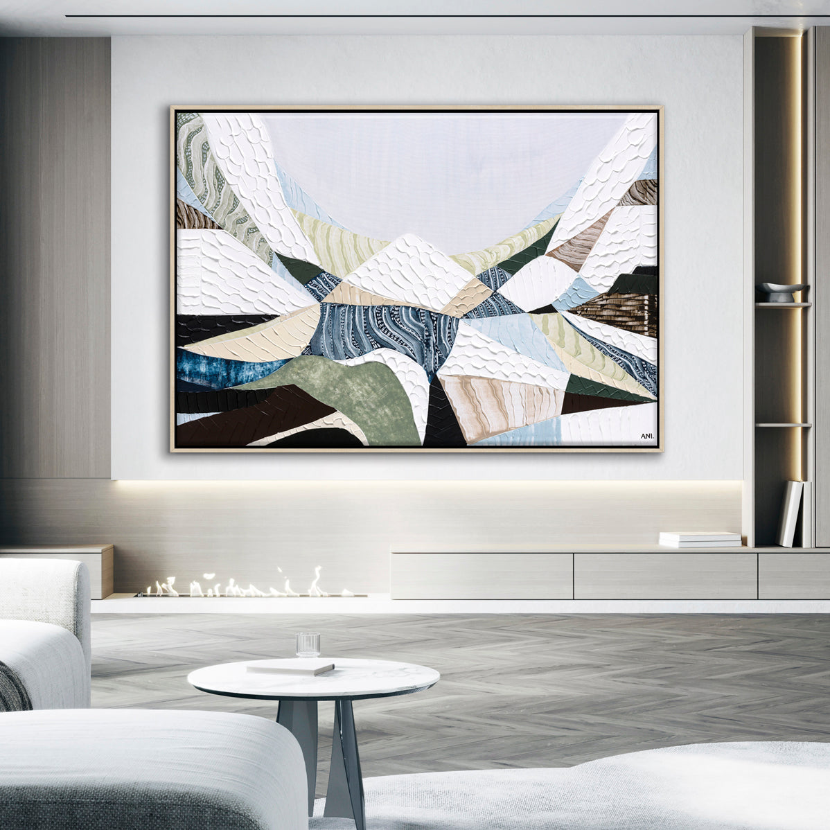 Great Dividing Range original abstract mountain landscape painting Australia, large textured Australian wall art with earthy browns and sage greens, contemporary acrylic artwork inspired by native bushland across Queensland New South Wales Victoria