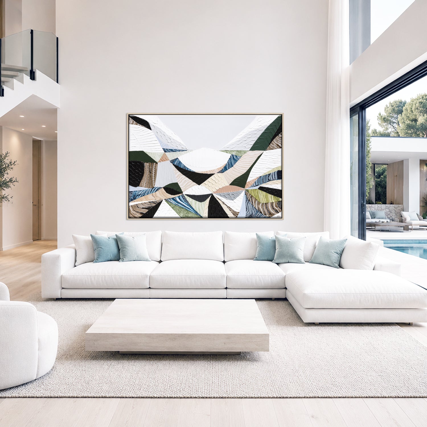 Contemporary Australian abstract art art painting and print inspired by Victorian bluestone (Olivine Basalt) by Melbourne artist Ani Ipradjian. Textured fine art print featuring earthy neutral colours, layered abstract forms and Australian volcanic stone inspiration. Ideal wall art for modern living rooms, dining rooms, offices and contemporary Australian interiors. Museum-quality print available framed in Tasmanian Oak, Black or White with free shipping Australia-wide.