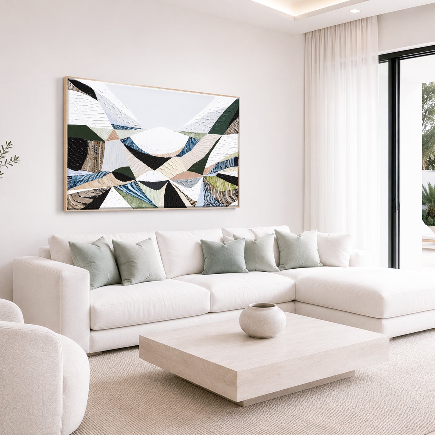 Contemporary Australian abstract art print inspired by Victorian bluestone (Olivine Basalt) by Melbourne artist Ani Ipradjian. Textured fine art print featuring earthy neutral colours, layered abstract forms and Australian volcanic stone inspiration. Ideal wall art for modern living rooms, dining rooms, offices and contemporary Australian interiors. Museum-quality print available framed in Tasmanian Oak, Black or White with free shipping Australia-wide.