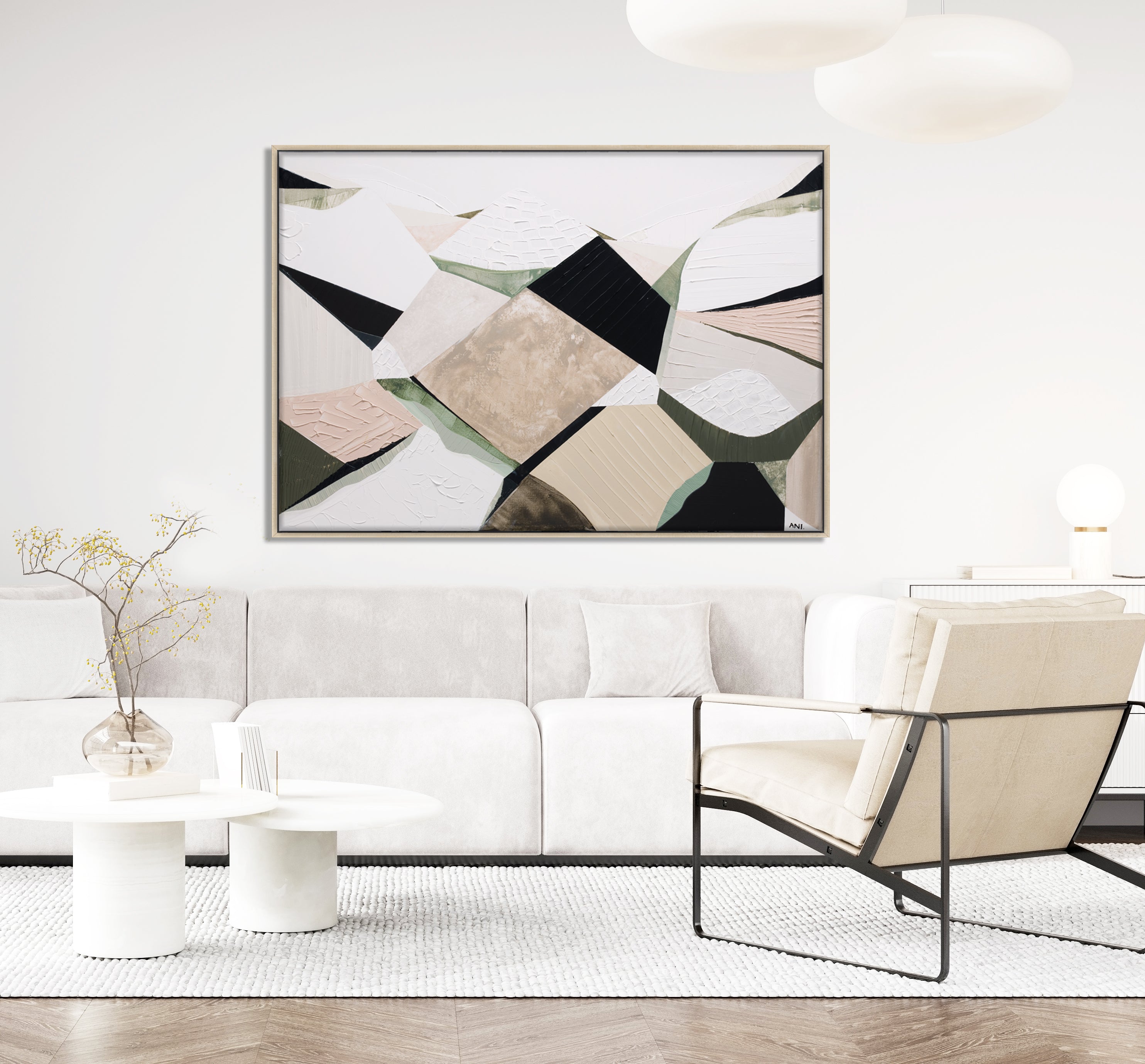 "Great Dividing Ranges" – Original abstract landscape painting by Australian artist Ani Ipradjian, featuring earthy browns, sage greens, and rich textures inspired by Australia’s iconic mountain range spanning Queensland, New South Wales, and Victoria; perfect for collectors of Australian art, nature-inspired interiors, and global art enthusiasts.