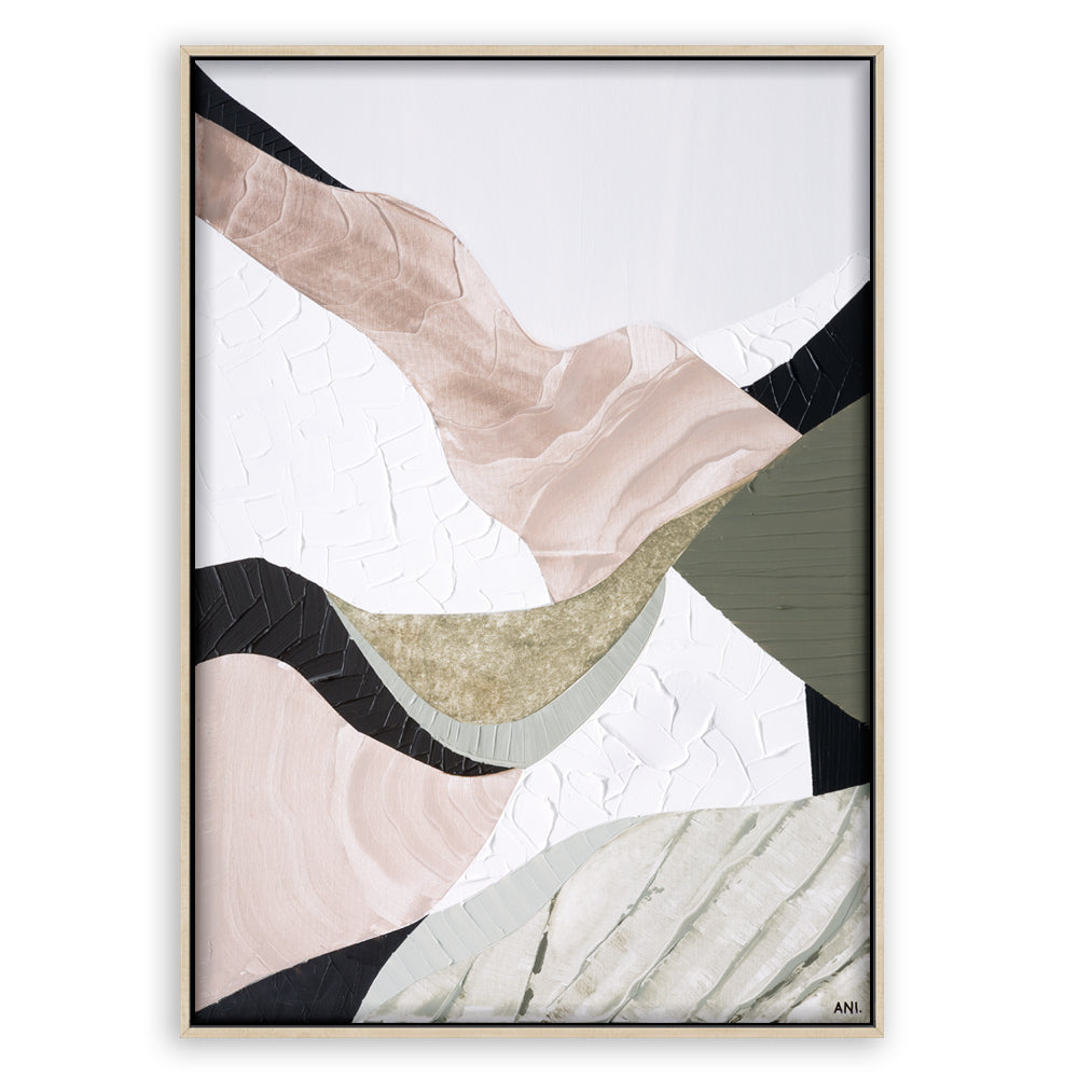 "Mountain Ranges" – Original abstract landscape painting by Australian artist Ani Ipradjian, inspired by Australia’s rugged mountain ranges, featuring earthy tones and sage green textures.