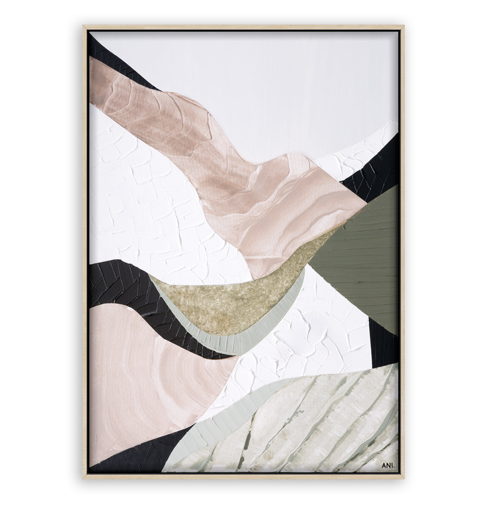 "Mountain Ranges" – Original abstract landscape painting by Australian artist Ani Ipradjian, inspired by Australia’s rugged mountain ranges, featuring earthy tones and sage green textures.