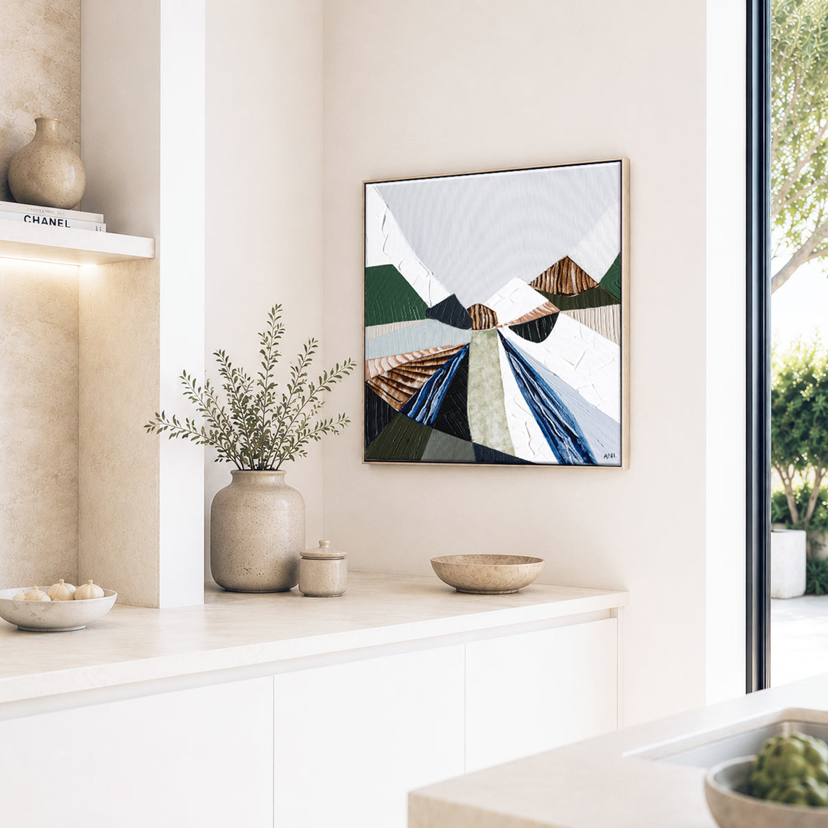 Heart of the Ranges 2 original Australian landscape painting by Melbourne-based Australian artist Ani Ipradjian, inspired by the Great Dividing Ranges with earthy tones, native bushland colours and textured abstract detail, available as original Australian art, affordable wall art and fine art prints.