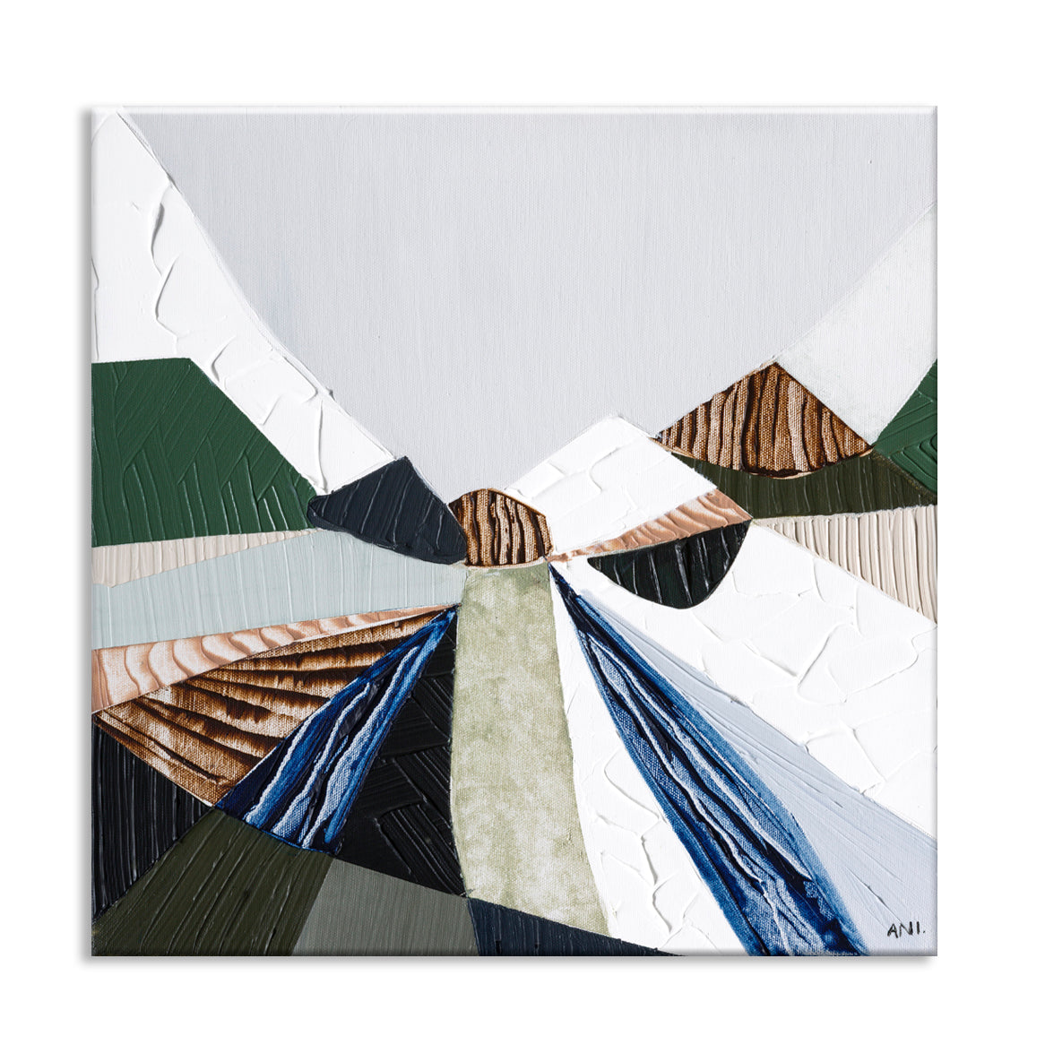 Heart of the Ranges 2 original Australian landscape painting by Melbourne-based Australian artist Ani Ipradjian, inspired by the Great Dividing Ranges with earthy tones, native bushland colours and textured abstract detail, available as original Australian art, affordable wall art and fine art prints.