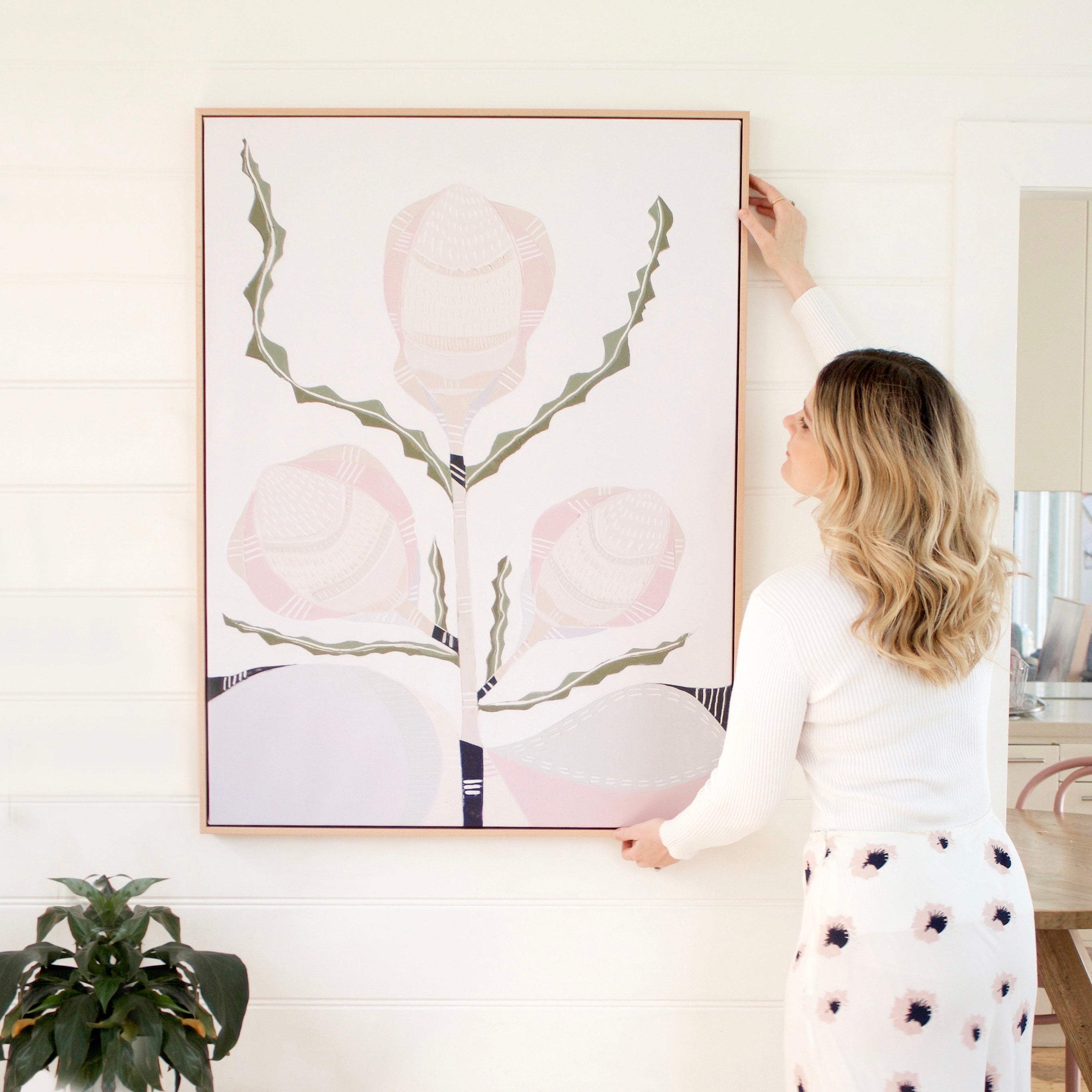 Banksia floral print by Ani Ipradjian – abstract depiction of native Australian Banksia flower with textured layers and earthy tones, inspired by coastal flora near the Mornington Peninsula.