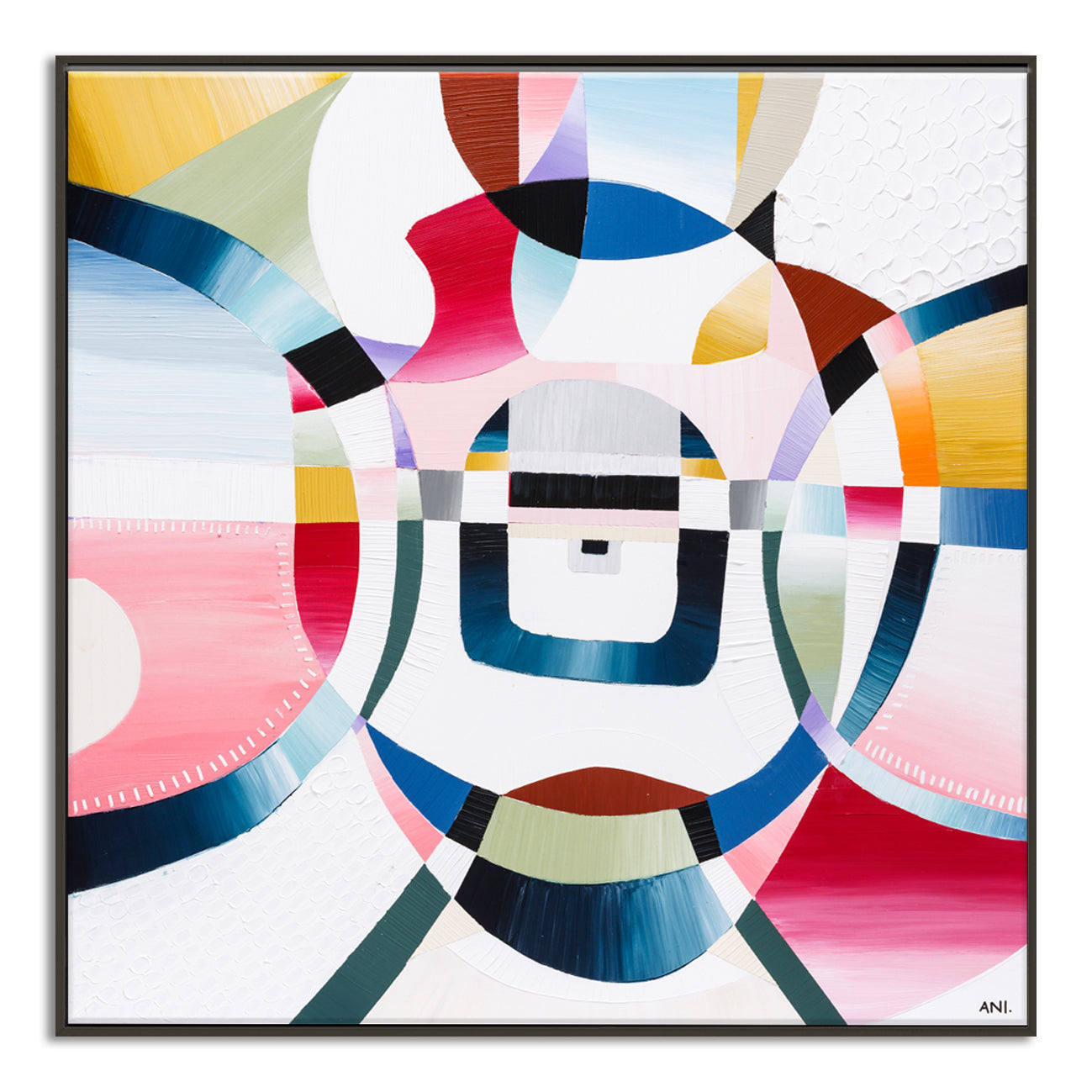 Love Lock Bridge abstract painting by Australian artist Ani Ipradjian featuring textured layers and mixed media, inspired by Melbourne’s Evan Walker Bridge and the tradition of love padlocks – ideal for Australian art collectors and global buyers seeking romantic, contemporary artwork.