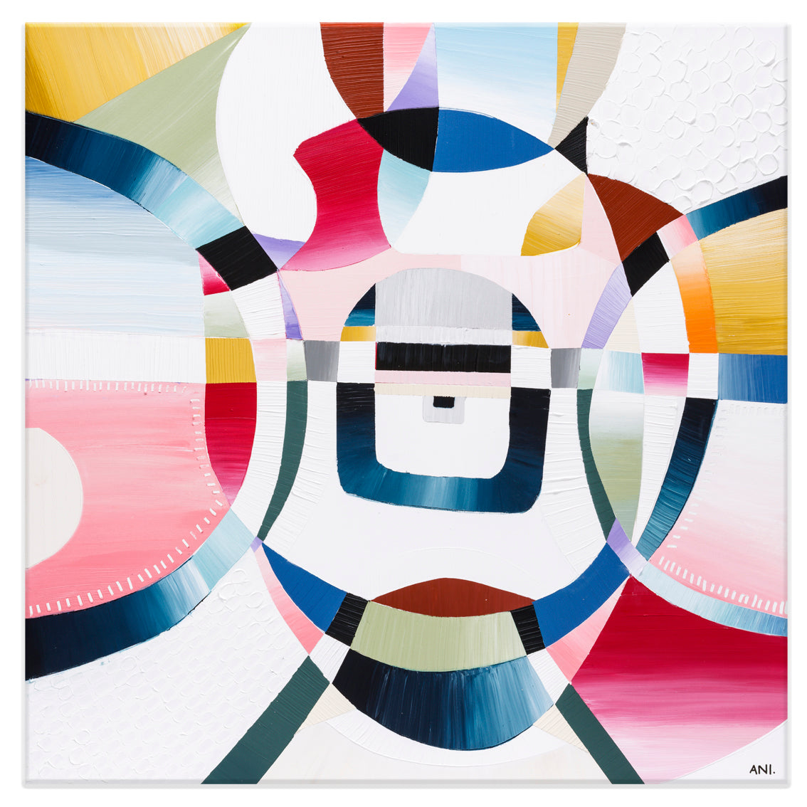 Love Lock Bridge abstract painting by Australian artist Ani Ipradjian featuring textured layers and mixed media, inspired by Melbourne’s Evan Walker Bridge and the tradition of love padlocks – ideal for Australian art collectors and global buyers seeking romantic, contemporary artwork.