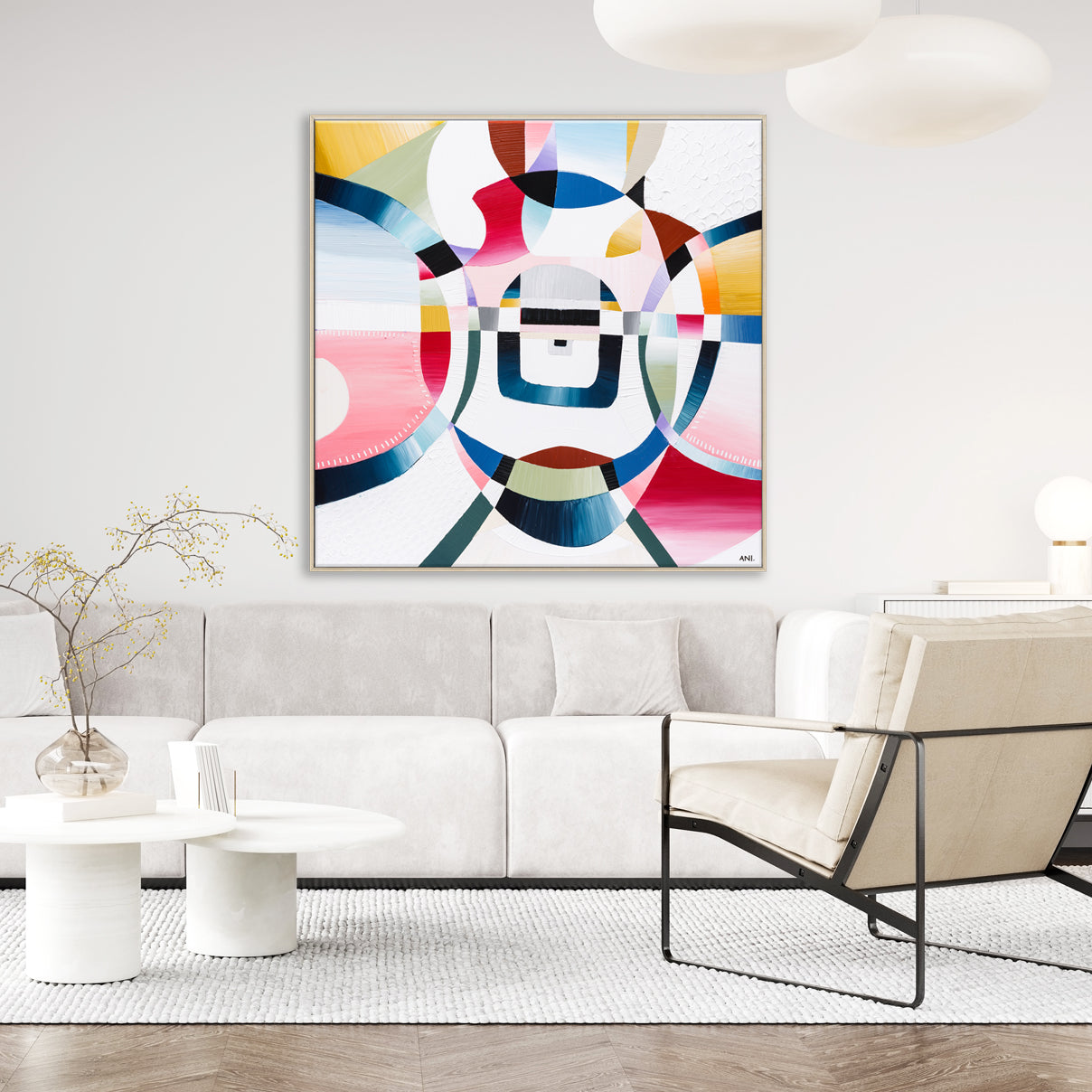 "Love Lock Bridge" – Original abstract painting by Australian artist Ani Ipradjian, inspired by Melbourne's Evan Walker Bridge, featuring layered textures and romantic symbolism in a palette of soft, emotional tones; framed in Tasmanian Oak, Black, or White.